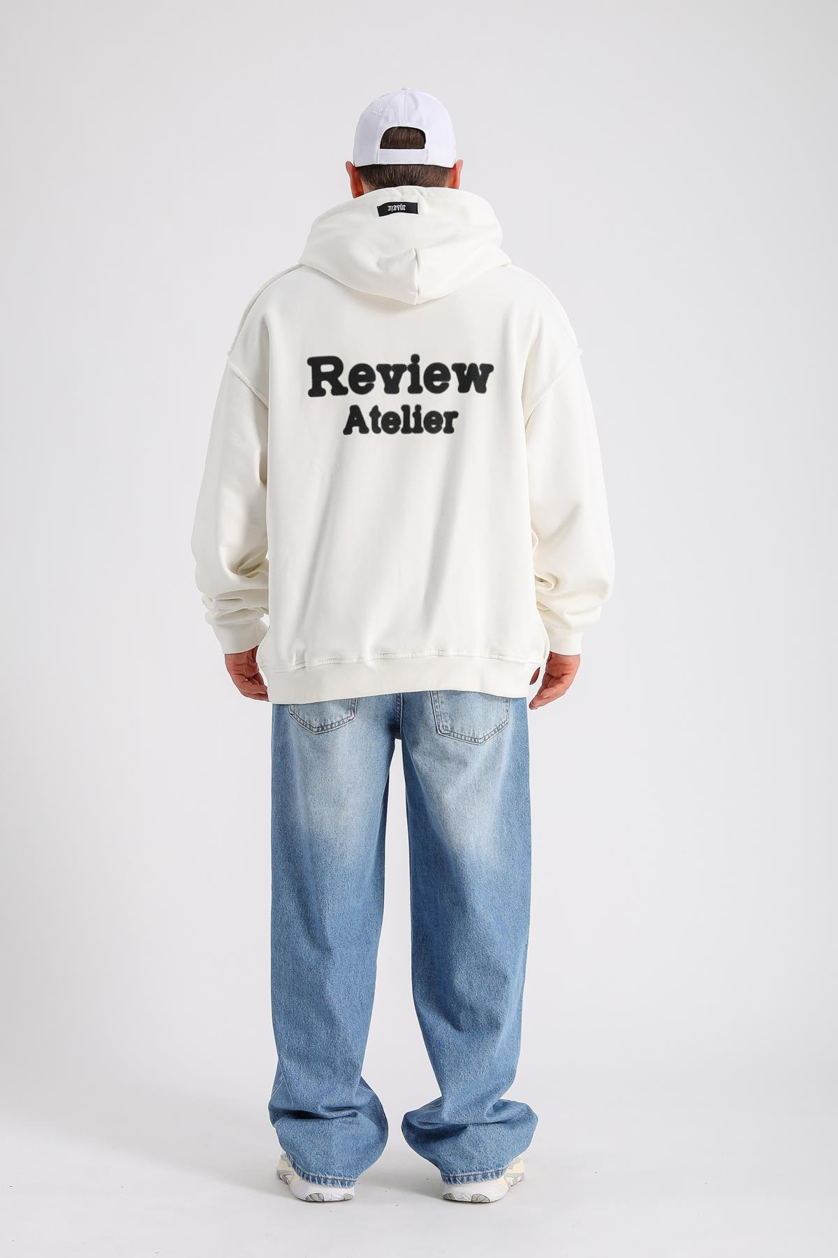 Rv Ateiler Baskılı Krem Oversize Sweatshirt SW1154