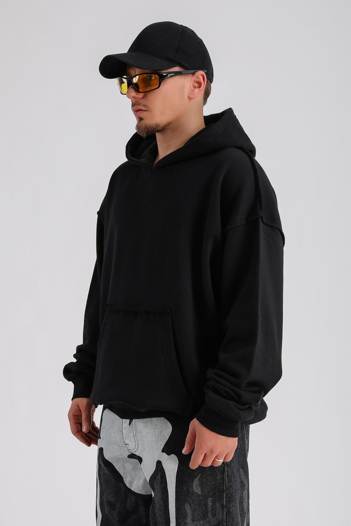 Rv Ateiler Baskılı Siyah Oversize Sweatshirt SW1155