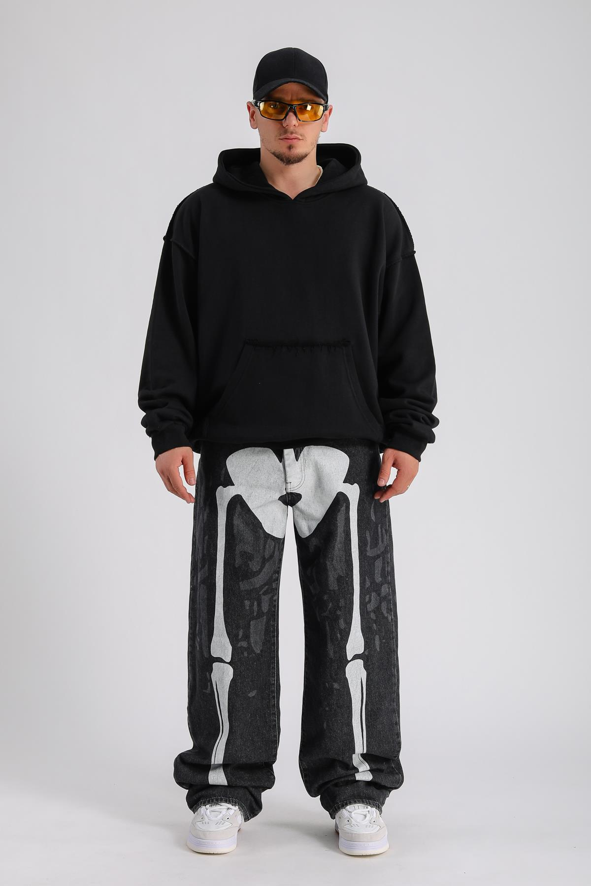 Rv Ateiler Baskılı Siyah Oversize Sweatshirt SW1155