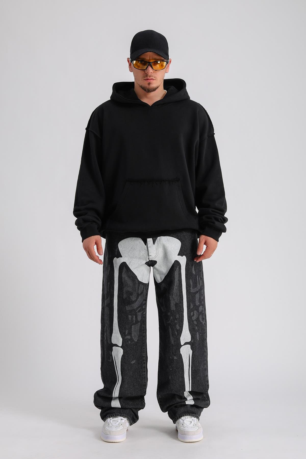 Rv Ateiler Baskılı Siyah Oversize Sweatshirt SW1155