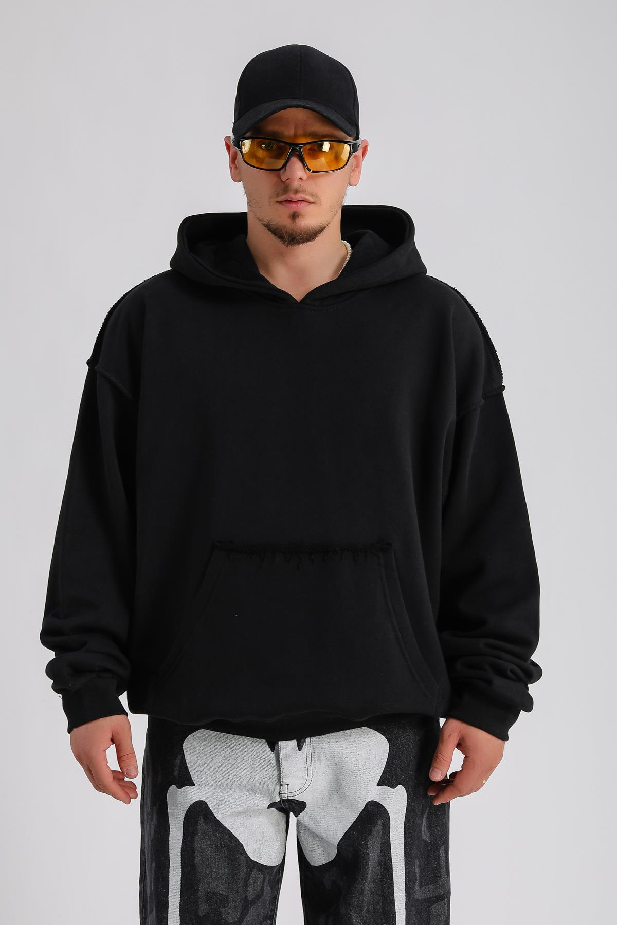Rv Ateiler Baskılı Siyah Oversize Sweatshirt SW1155