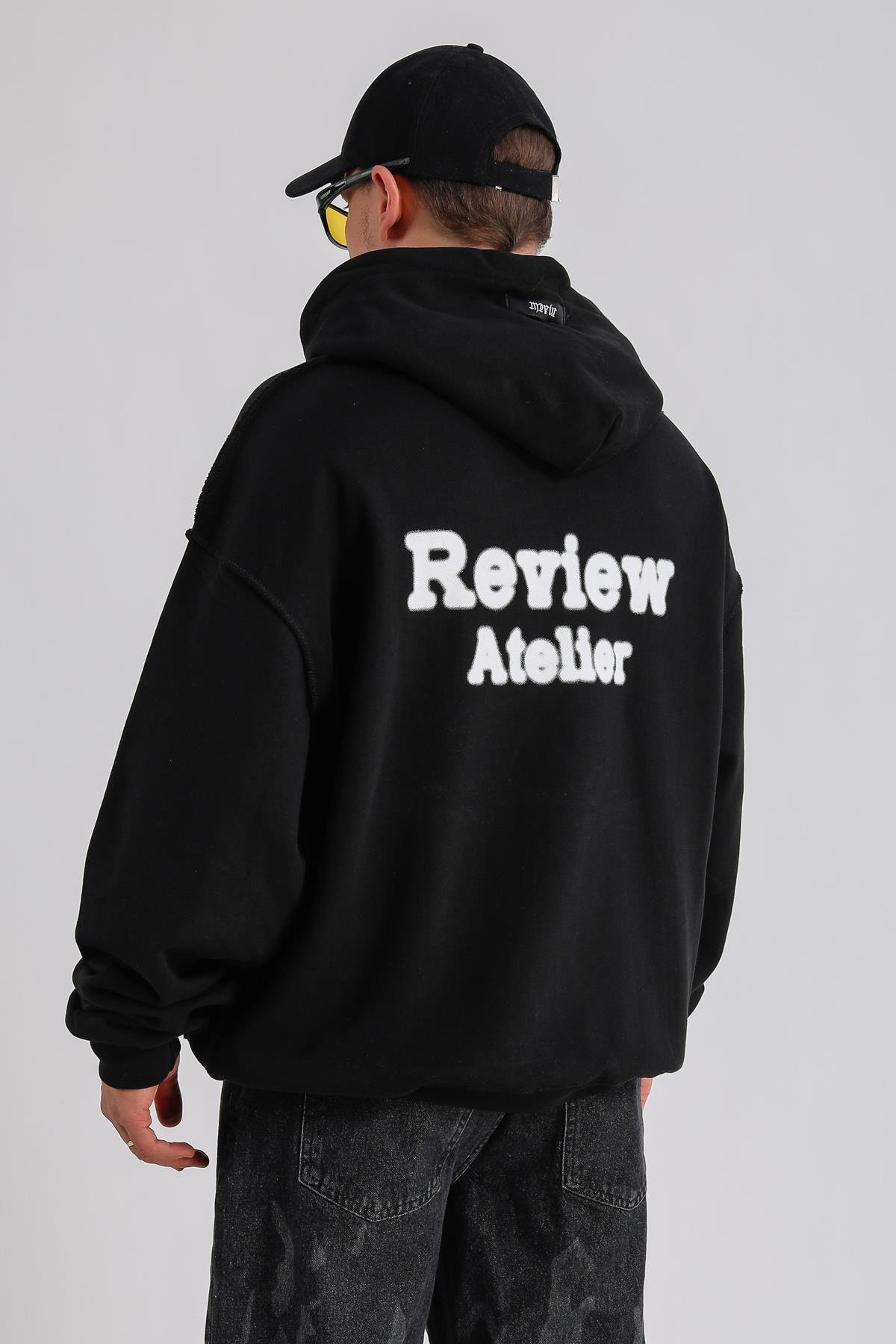 Rv Ateiler Baskılı Siyah Oversize Sweatshirt SW1155