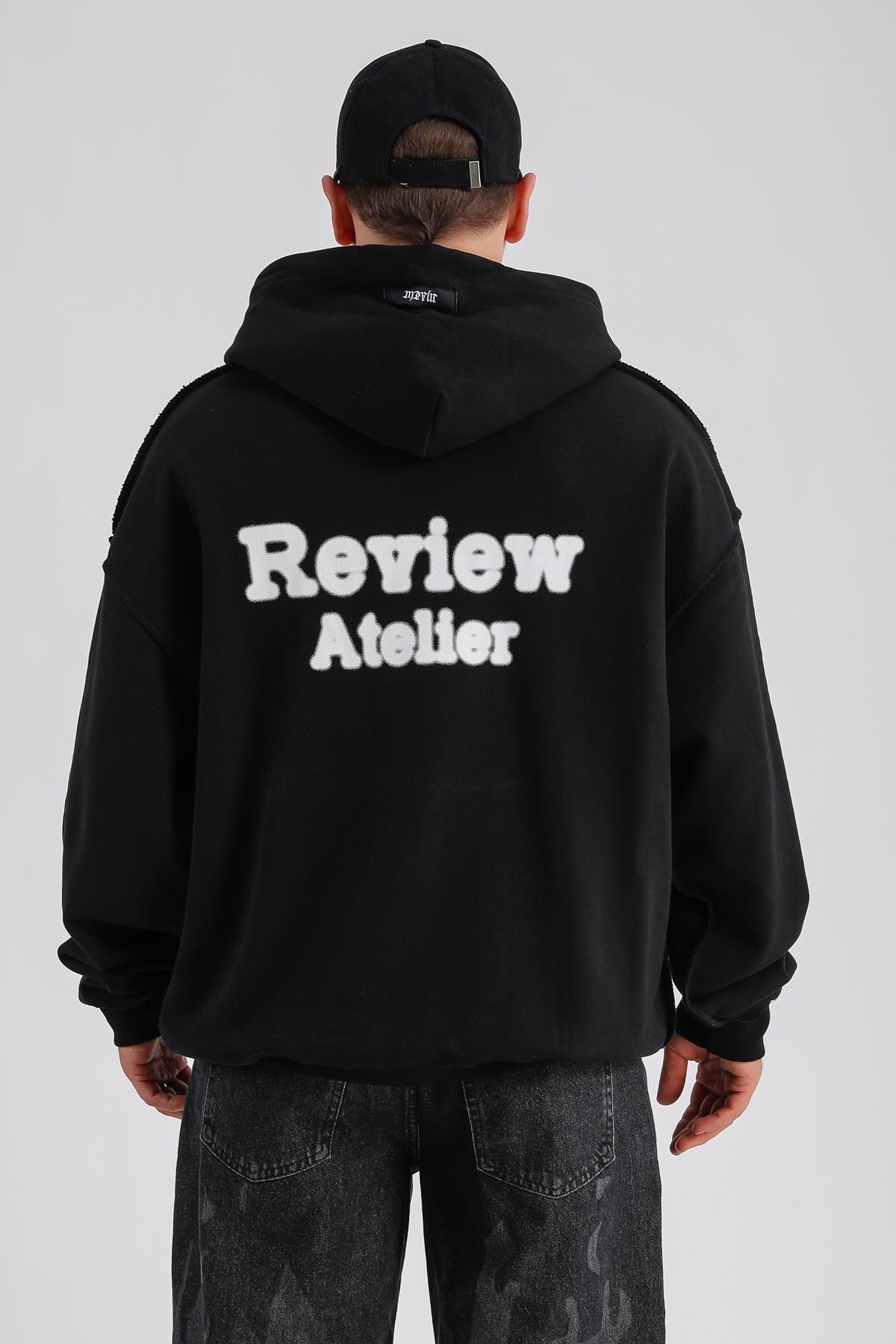 Rv Ateiler Baskılı Siyah Oversize Sweatshirt SW1155