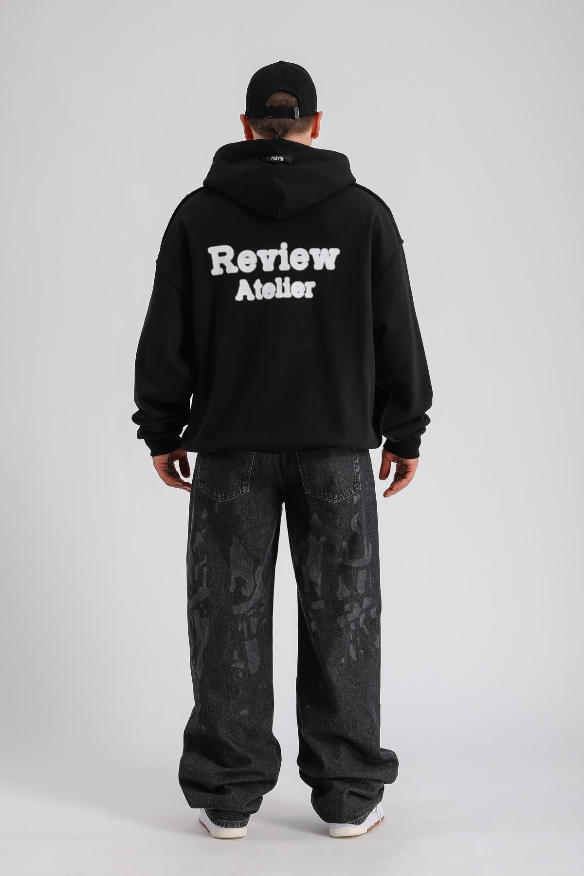 Rv Ateiler Baskılı Siyah Oversize Sweatshirt SW1155