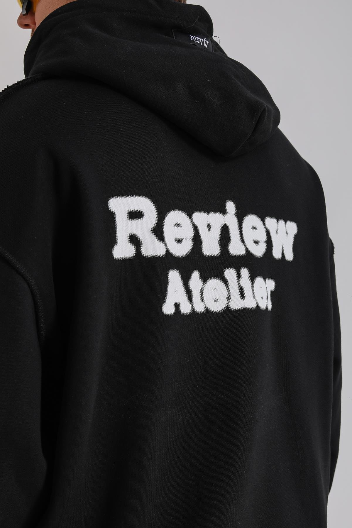 Rv Ateiler Baskılı Siyah Oversize Sweatshirt SW1155