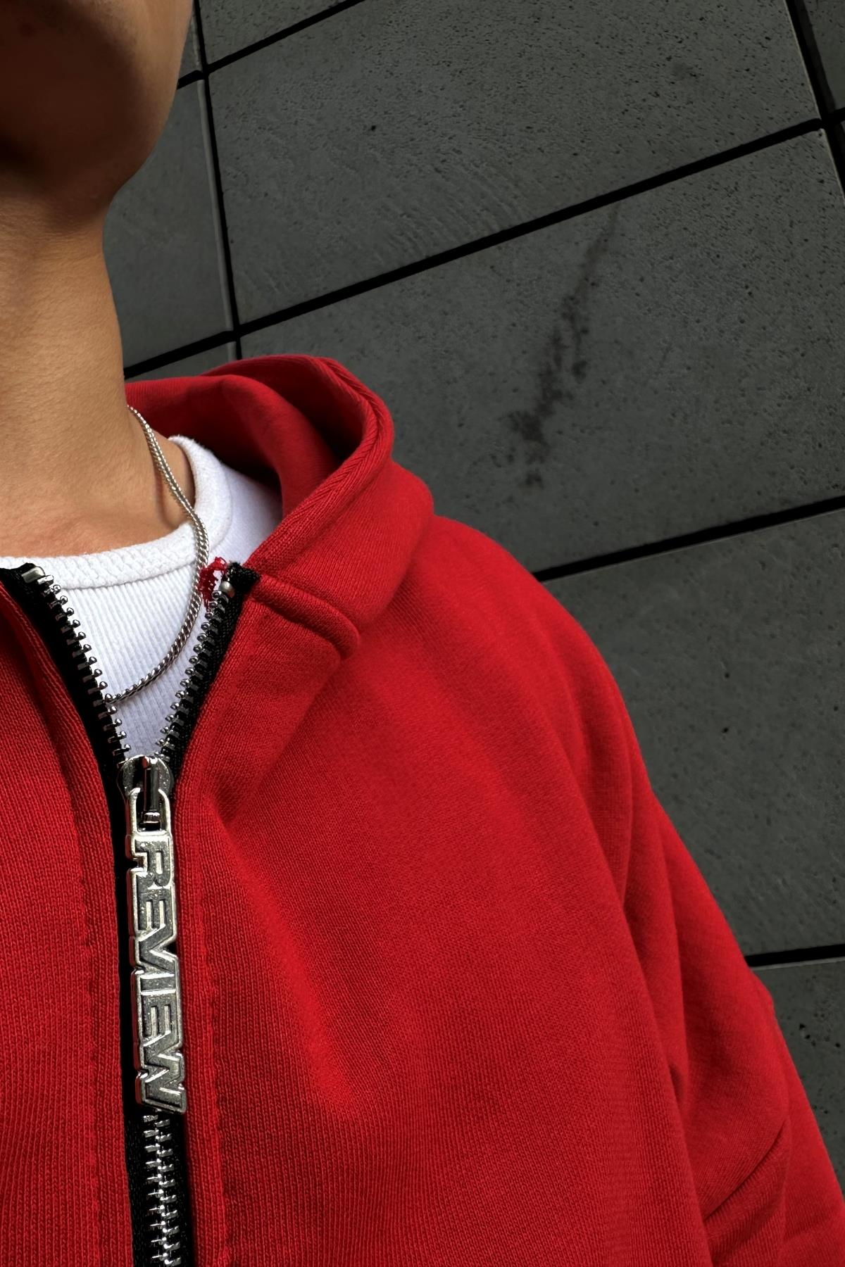 Rv Basic Kırmızı Zipper Oversize Sweatshirt SW1004