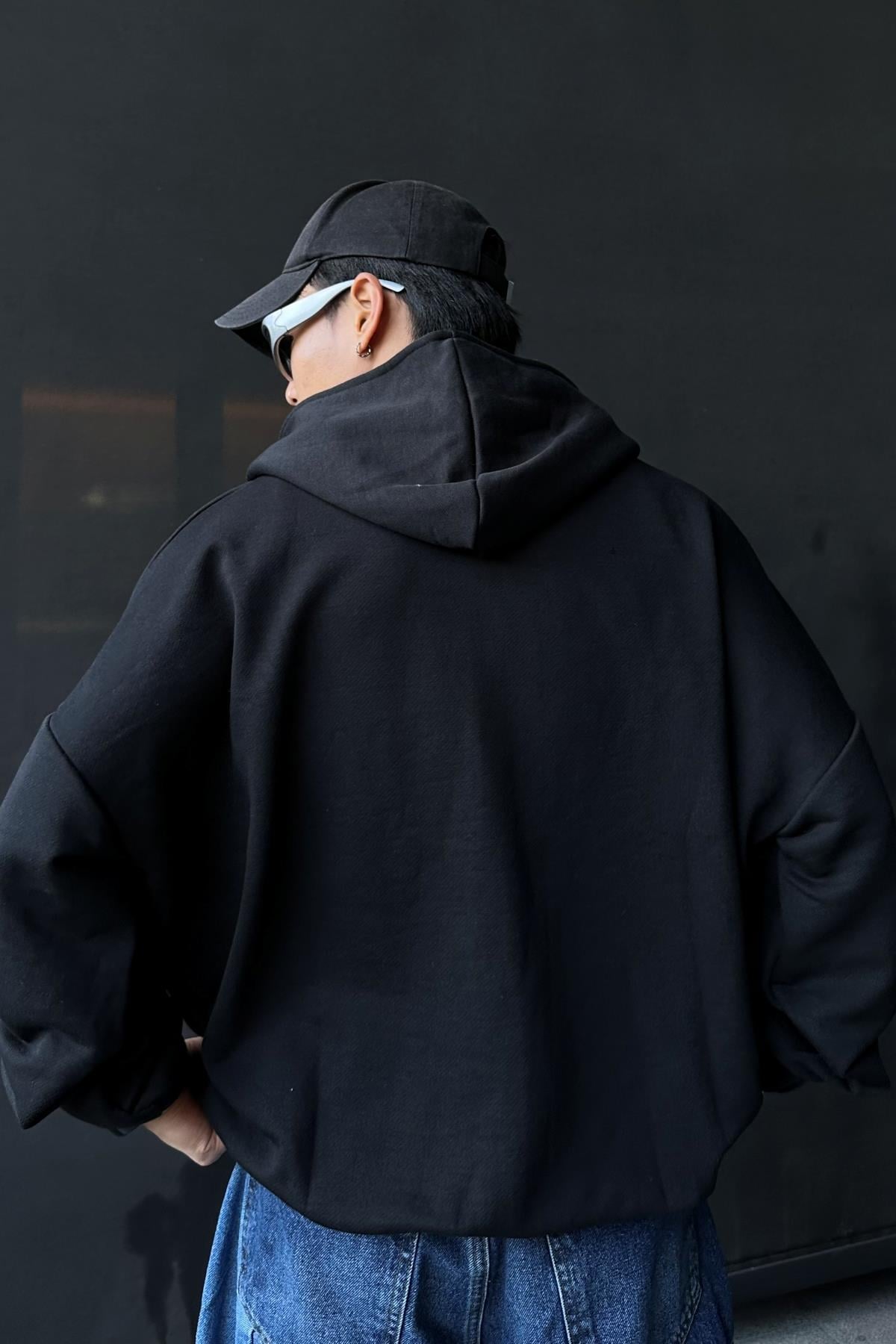 Rv Basic Siyah Zipper Oversize Sweatshirt SW1005