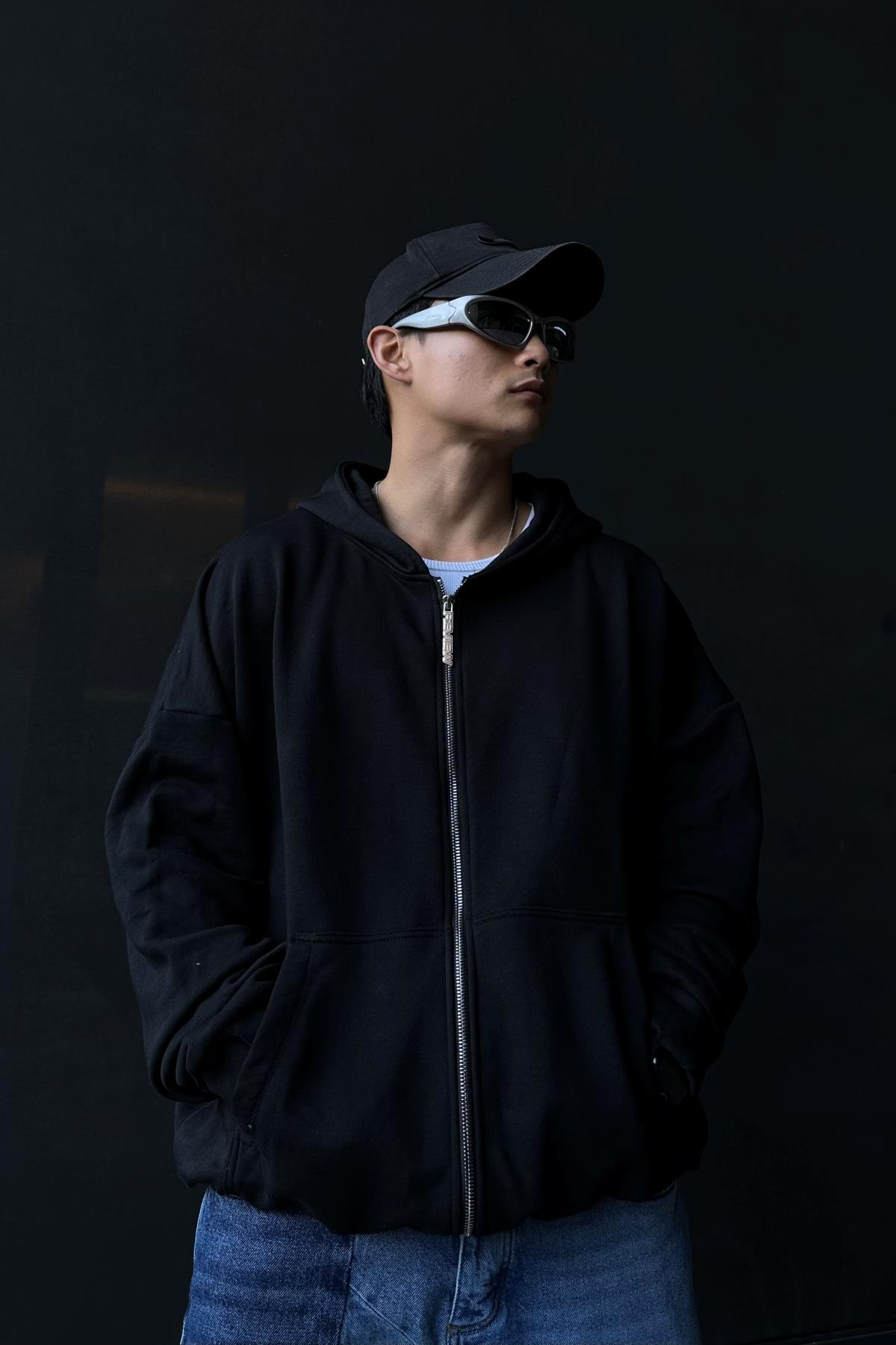 Rv Basic Siyah Zipper Oversize Sweatshirt SW1005