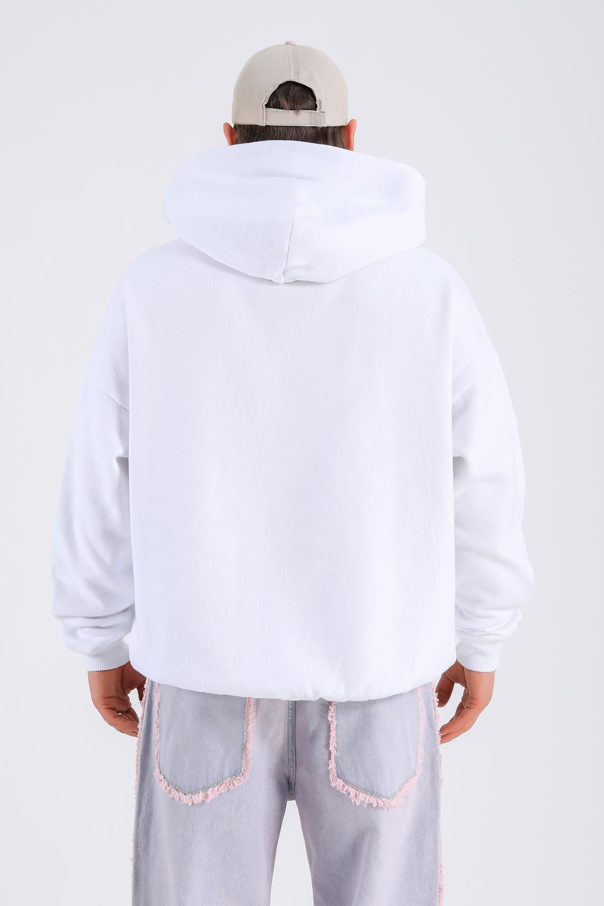 Rv Baskılı Krem Oversize Hoodie SW1323