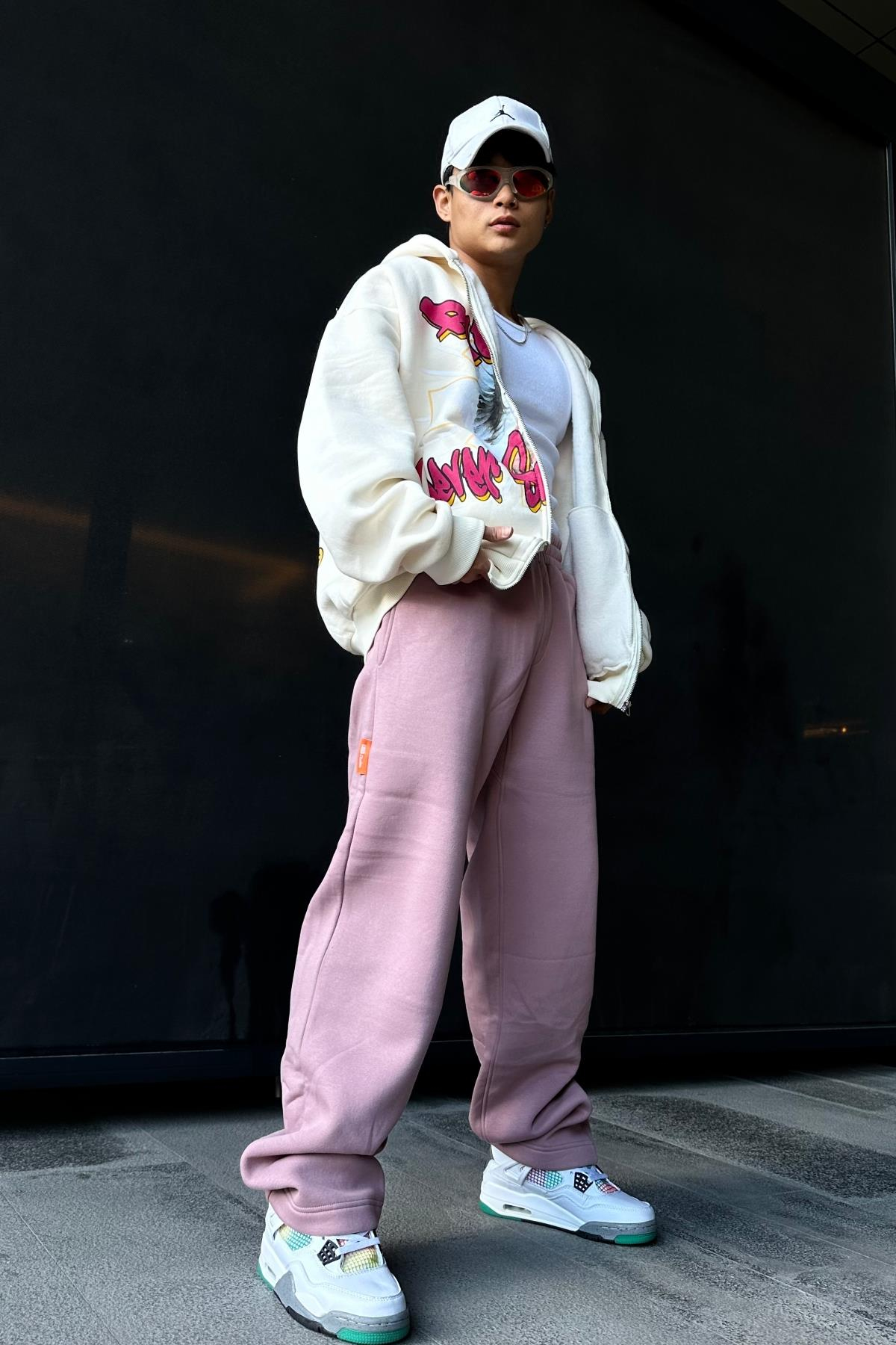 Rv Baskılı Krem Oversize Zipper Sweatshirt SW1006