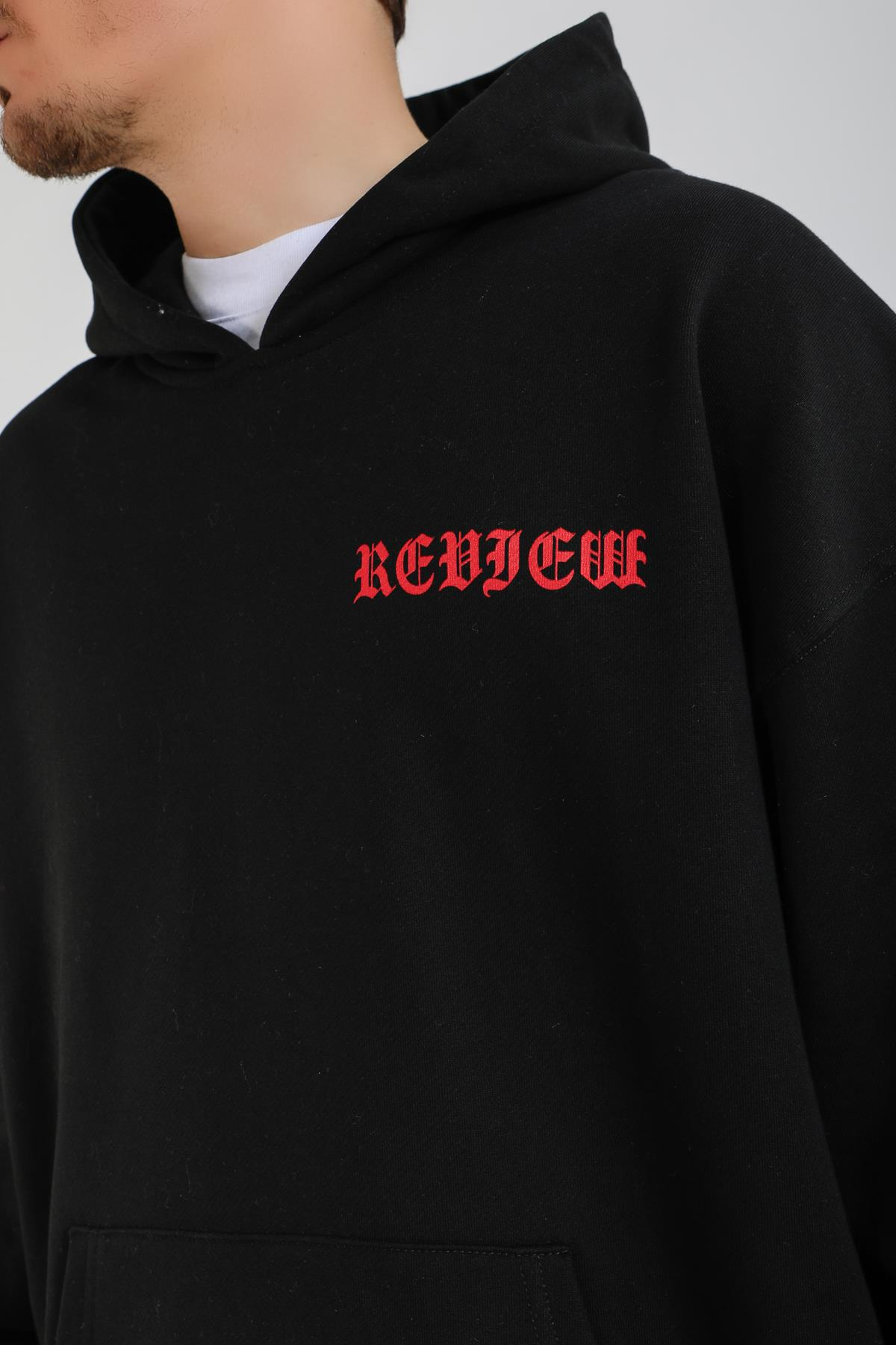 Rv Baskılı Siyah Oversize Hoodie SW1382