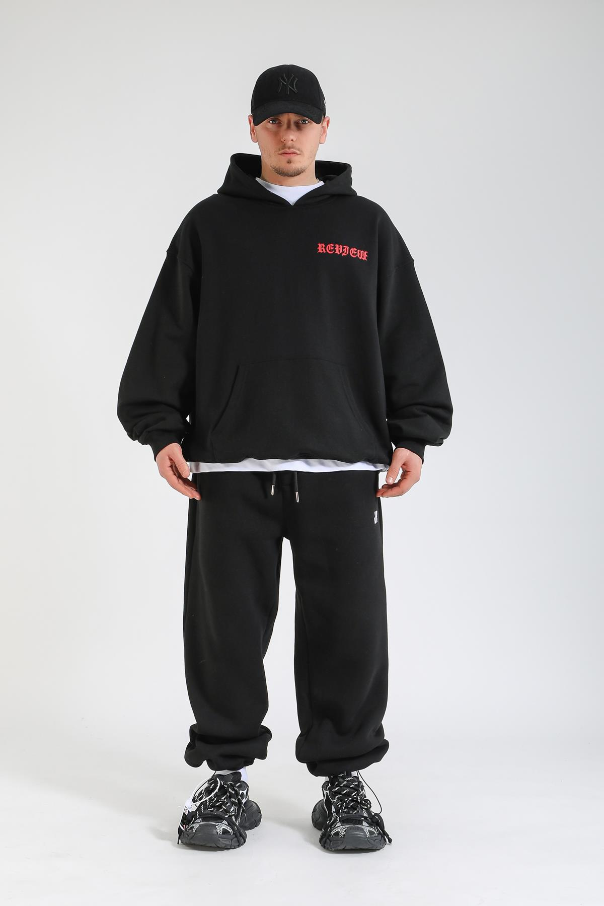 Rv Baskılı Siyah Oversize Hoodie SW1382