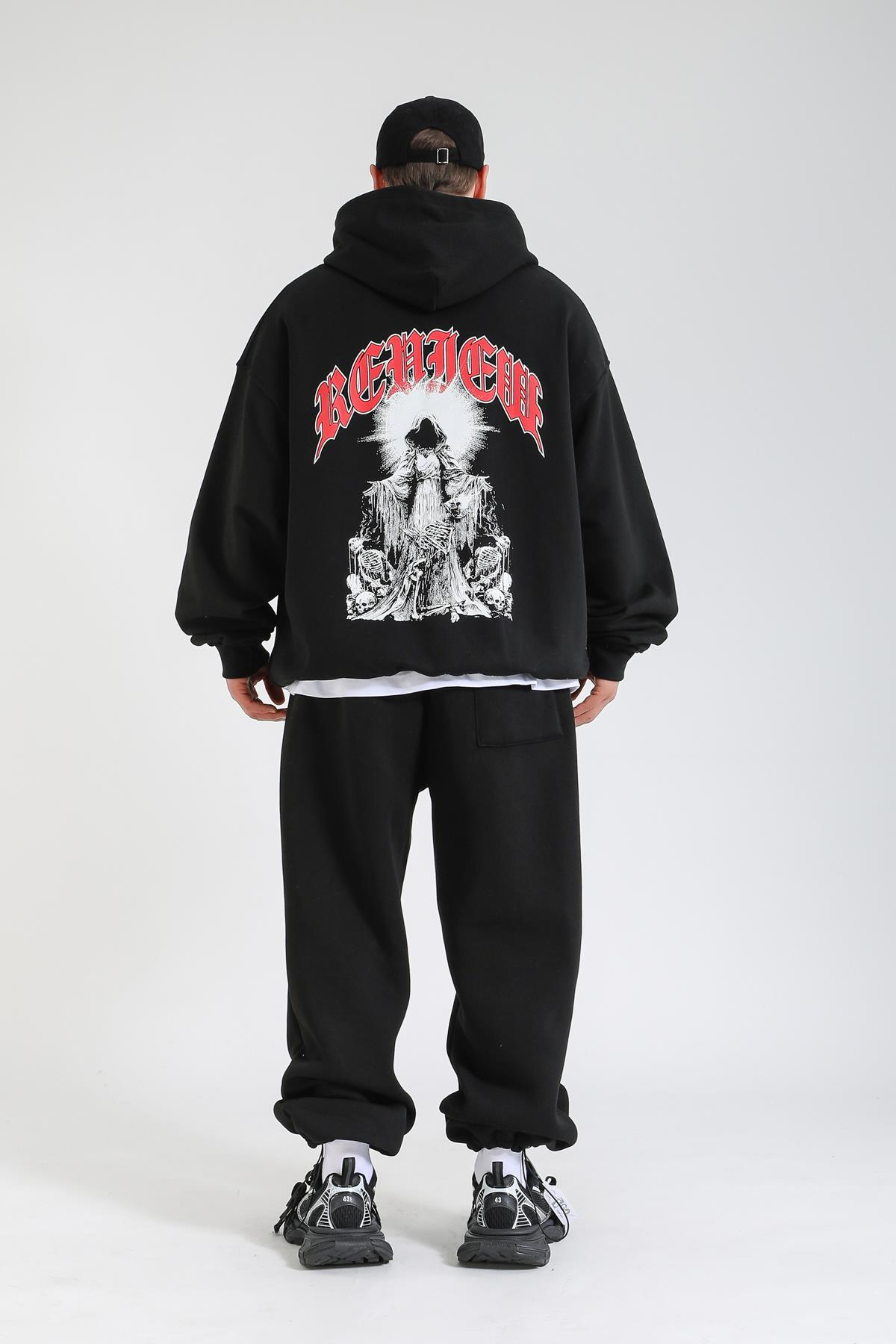 Rv Baskılı Siyah Oversize Hoodie SW1382