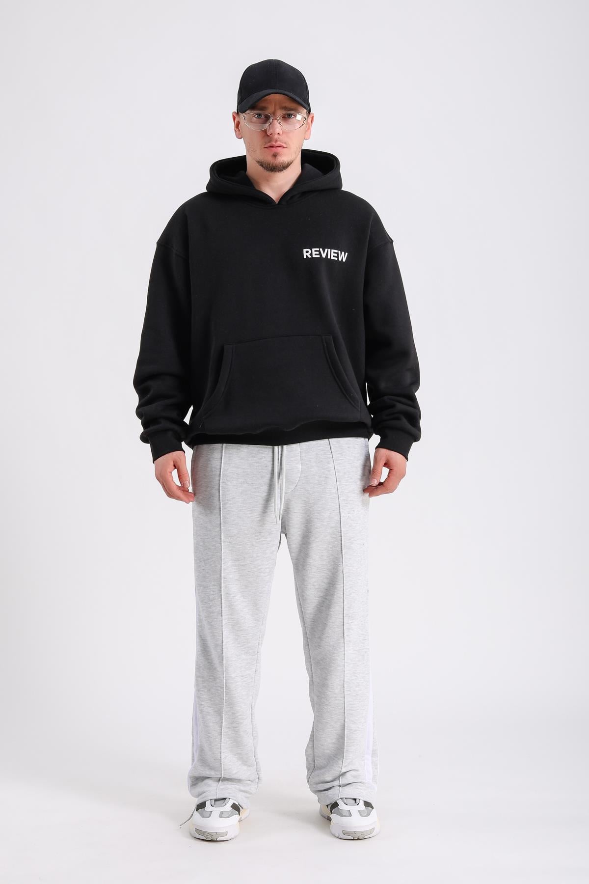 Rv Baskılı Siyah Oversize Sweatshirt SW1222