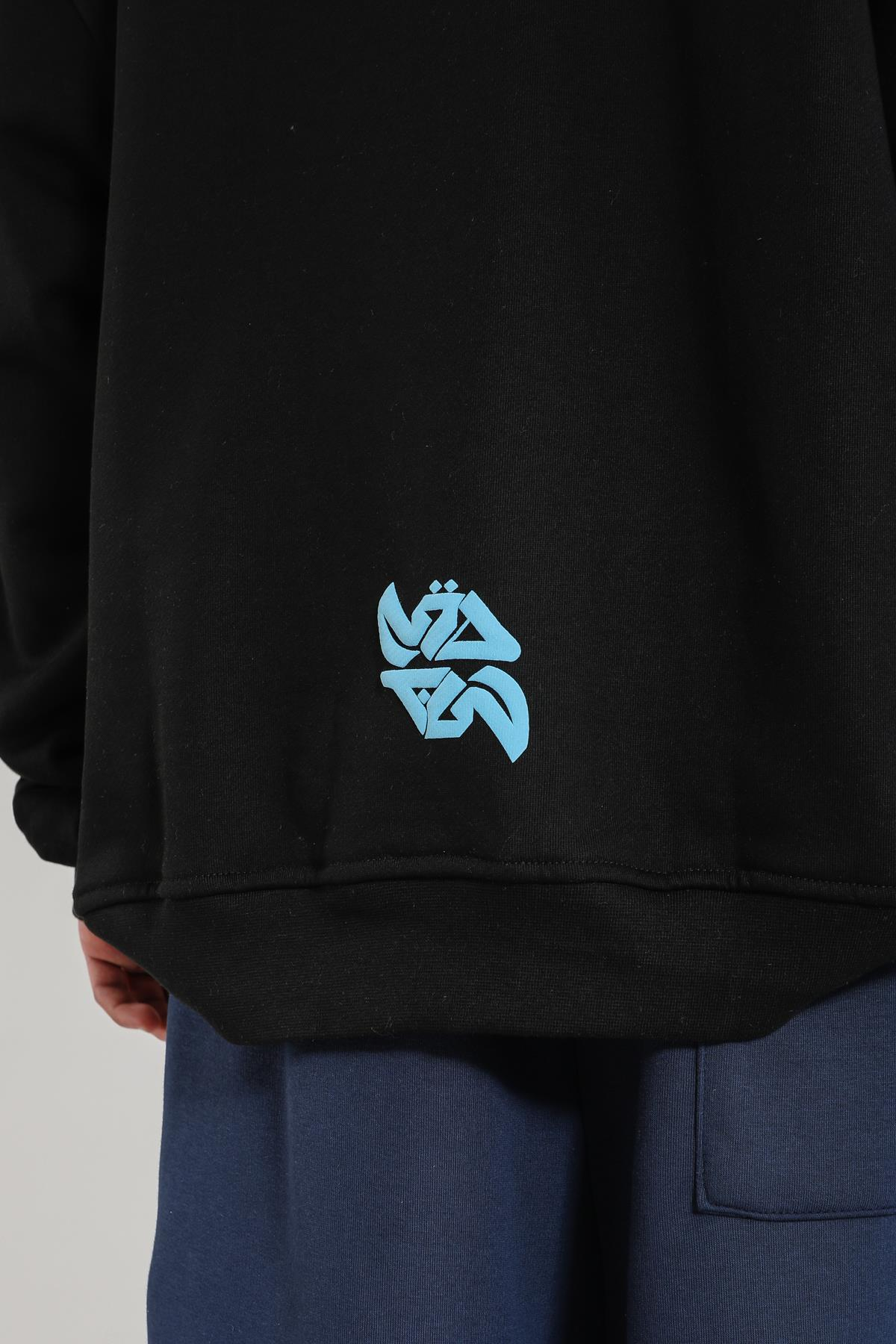 Rv Baskılı Siyah Oversize Sweatshirt SW1405