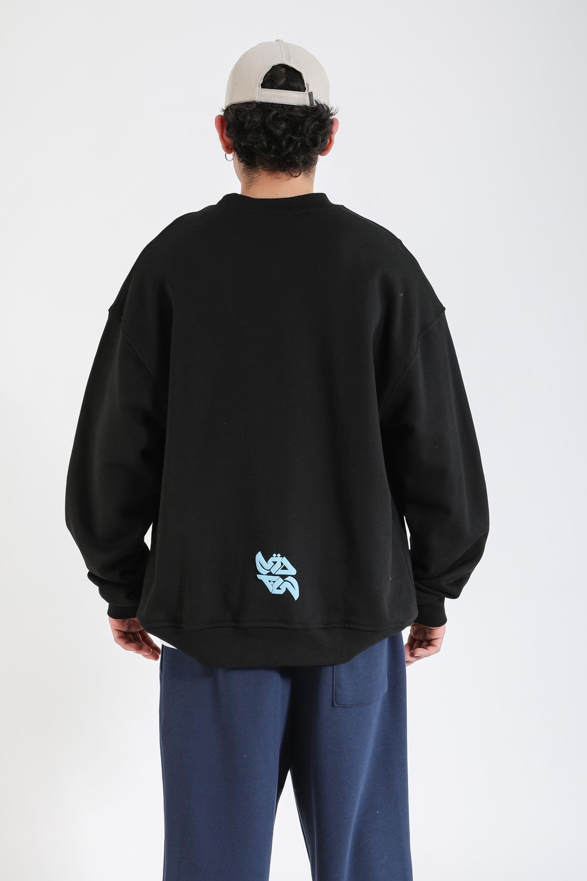 Rv Baskılı Siyah Oversize Sweatshirt SW1405