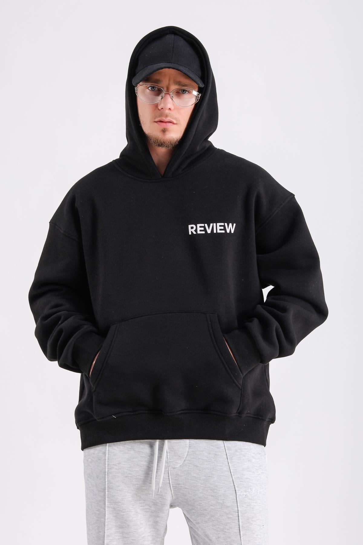 Rv Baskılı Siyah Oversize Sweatshirt SW1222