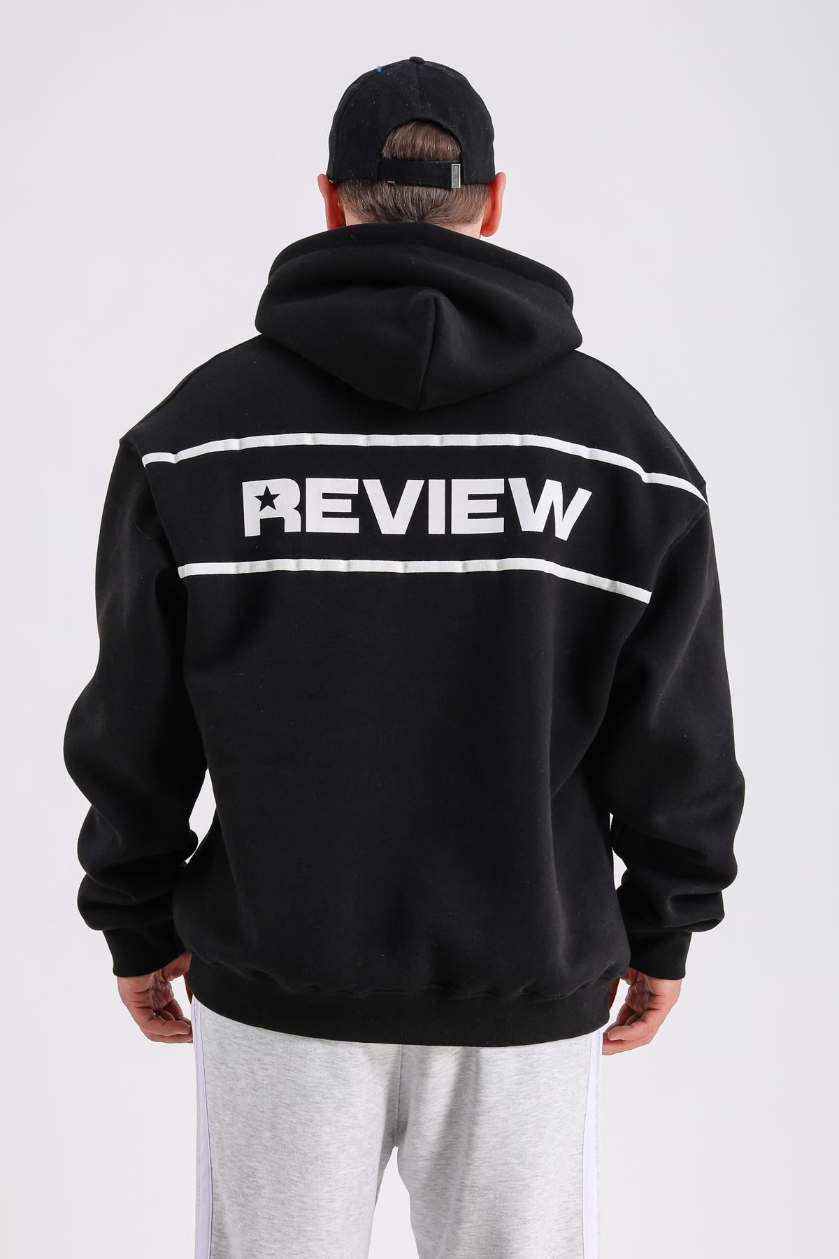 Rv Baskılı Siyah Oversize Sweatshirt SW1222