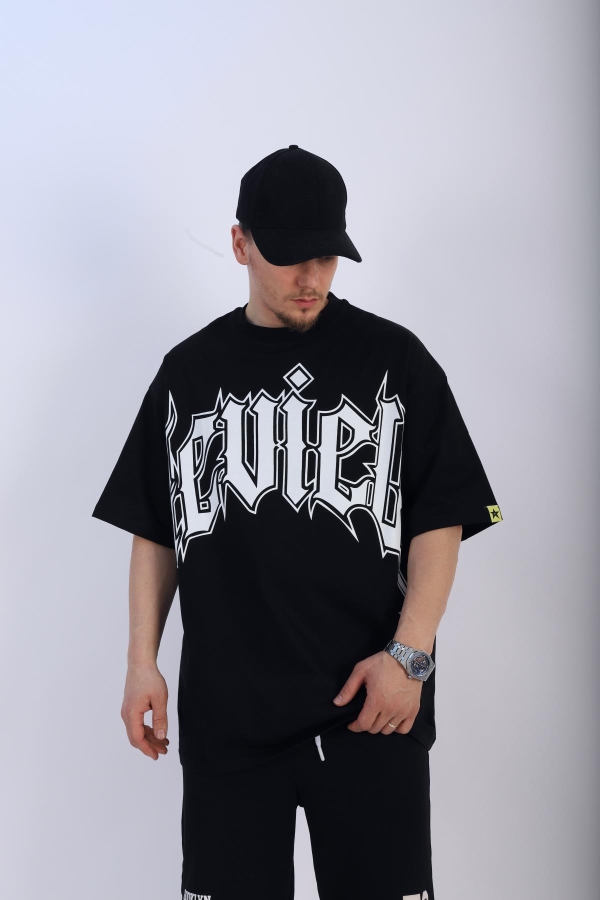 Rv Baskılı Siyah Oversize Tshirt T929