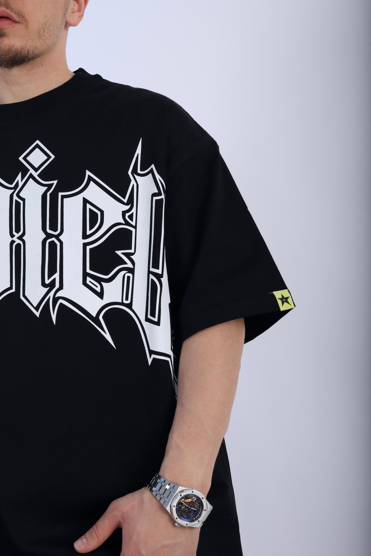 Rv Baskılı Siyah Oversize Tshirt T929