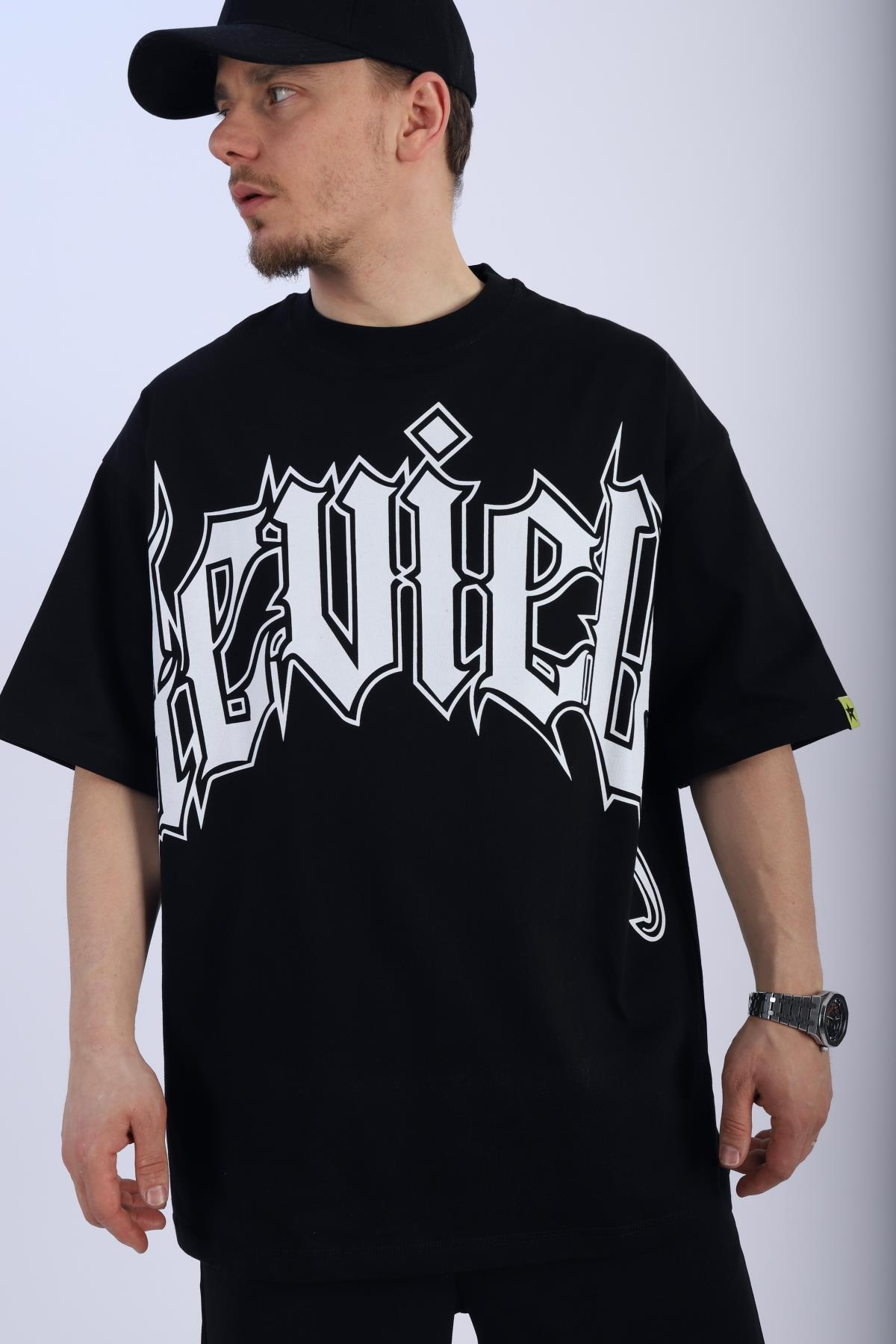 Rv Baskılı Siyah Oversize Tshirt T929