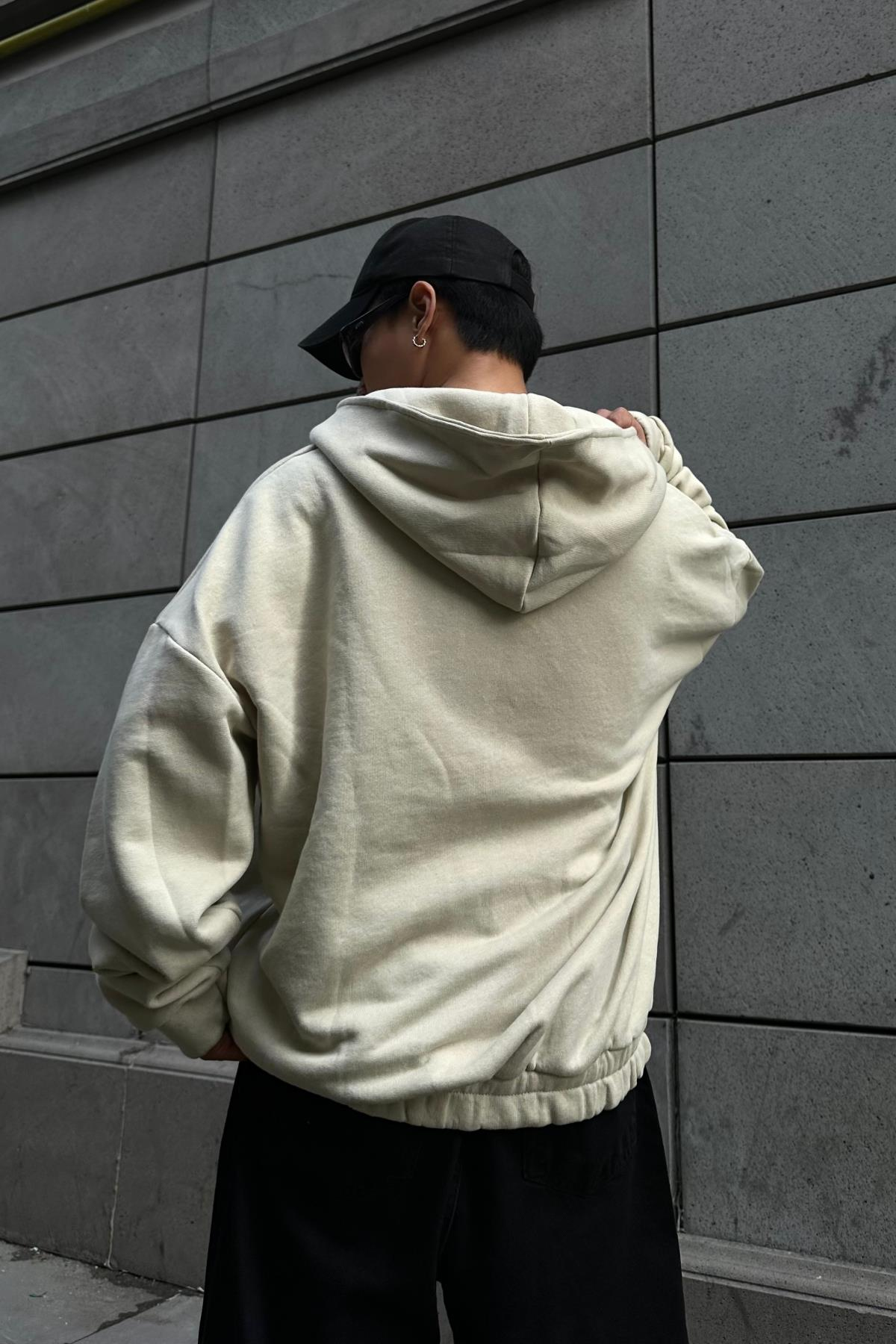 Rv Bej Oversize Zipper Sweatshirt SW1008