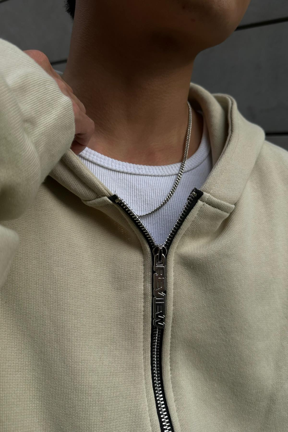 Rv Bej Oversize Zipper Sweatshirt SW1008