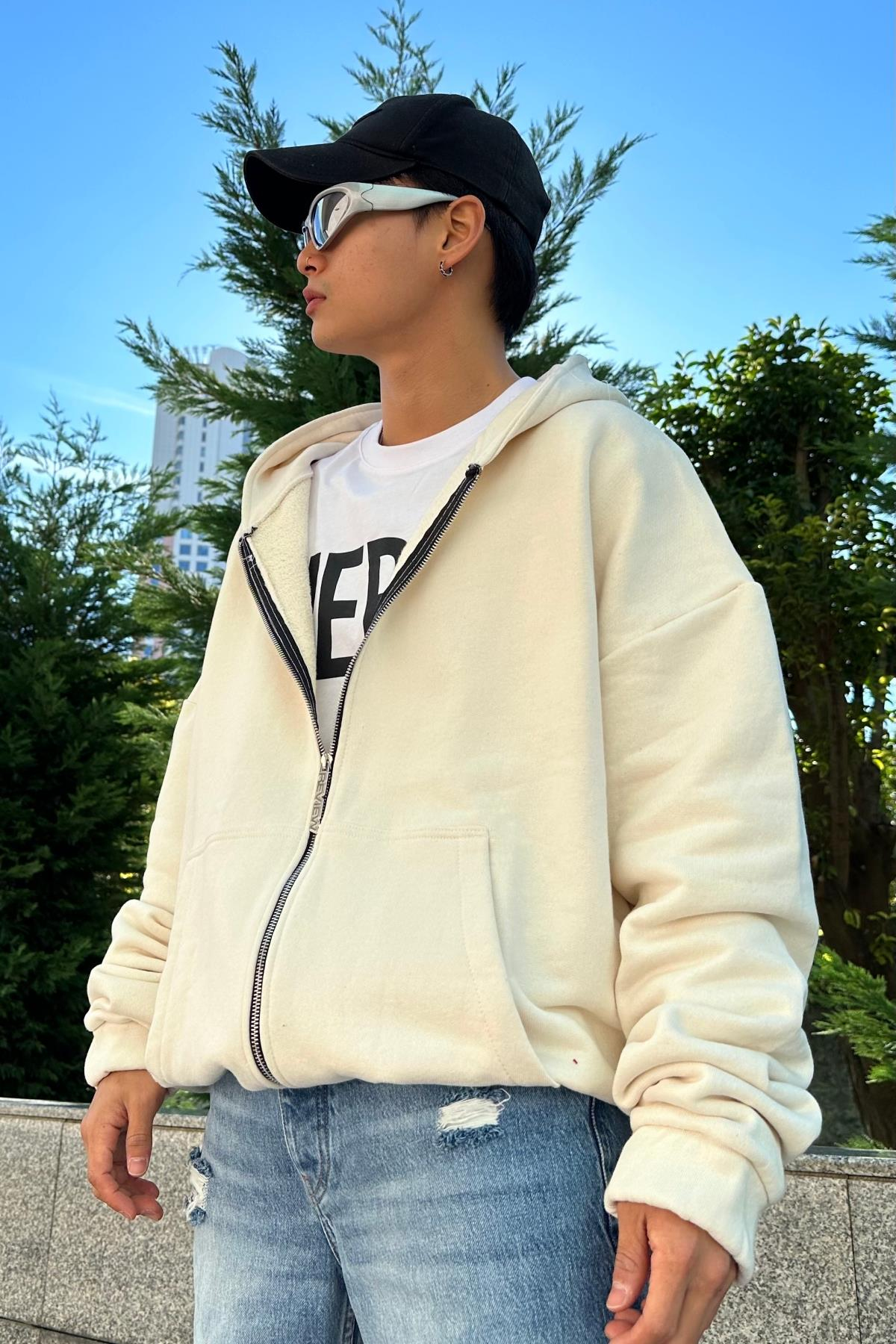 Rv Krem Zipper Oversize Sweatshirt SW1011