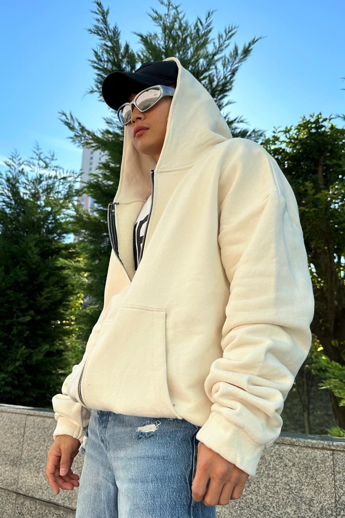 Rv Krem Zipper Oversize Sweatshirt SW1011