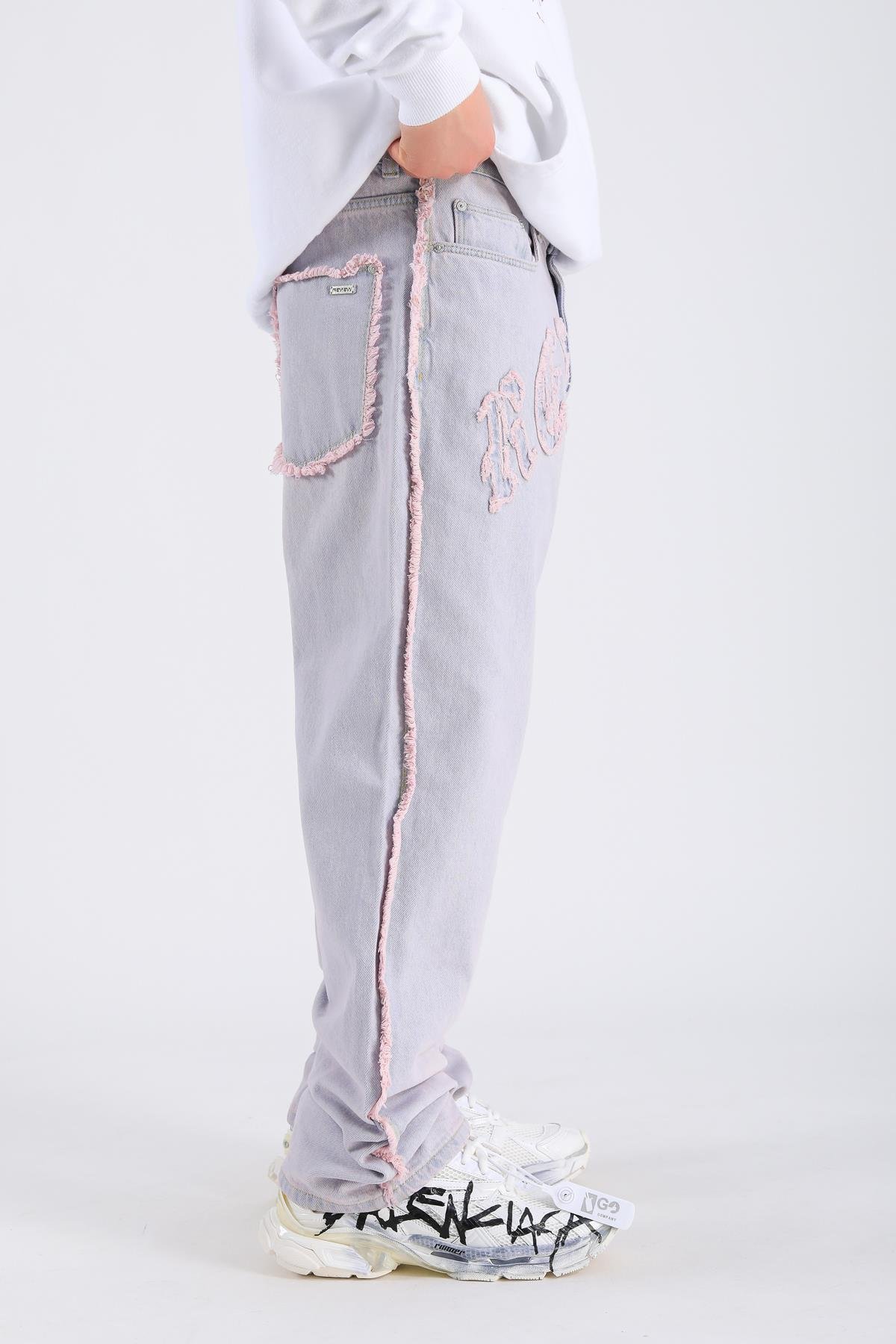 Rv Nakışlı Acid Wash Jean Pantolon P1066