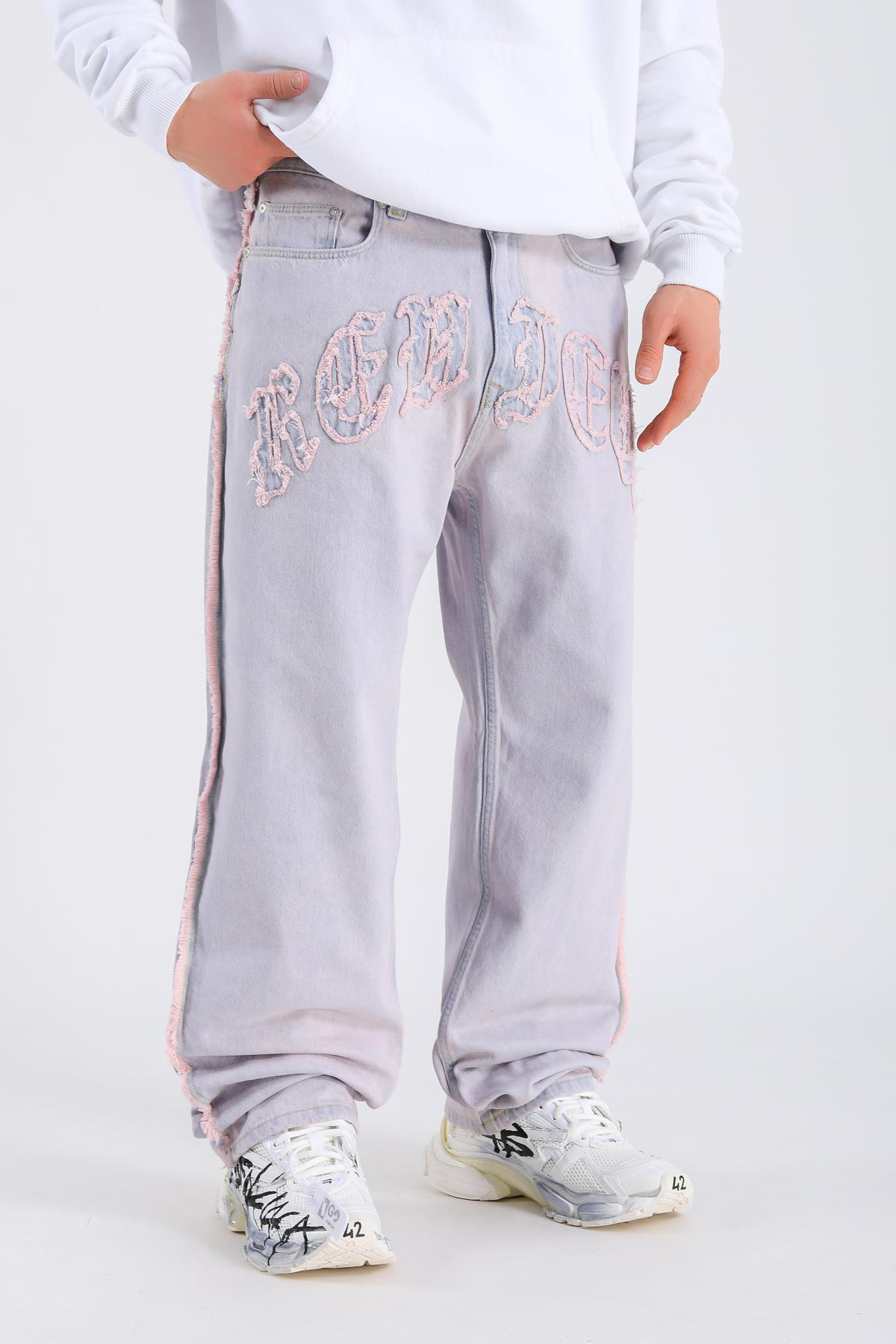 Rv Nakışlı Acid Wash Jean Pantolon P1066