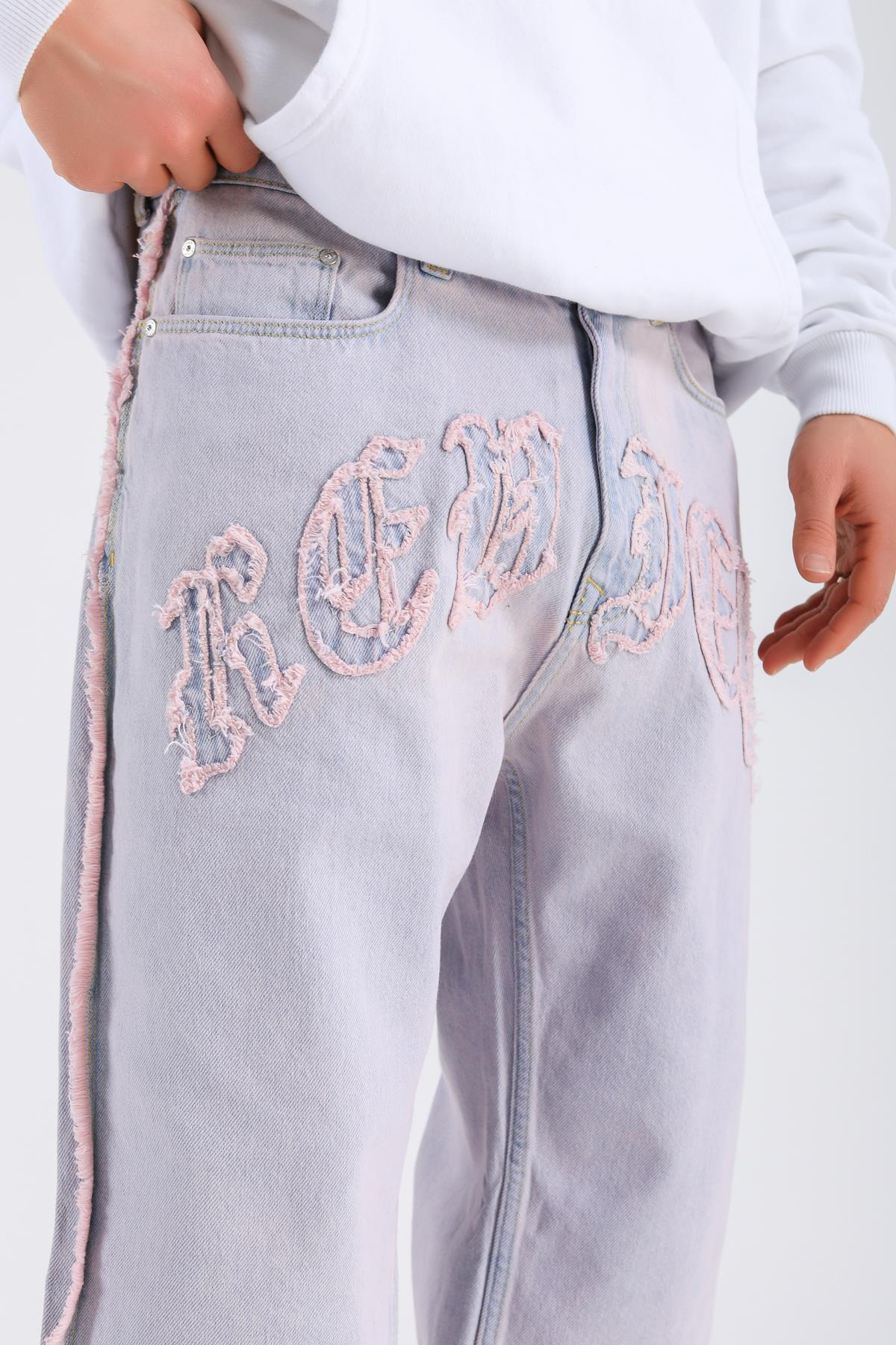 Rv Nakışlı Acid Wash Jean Pantolon P1066