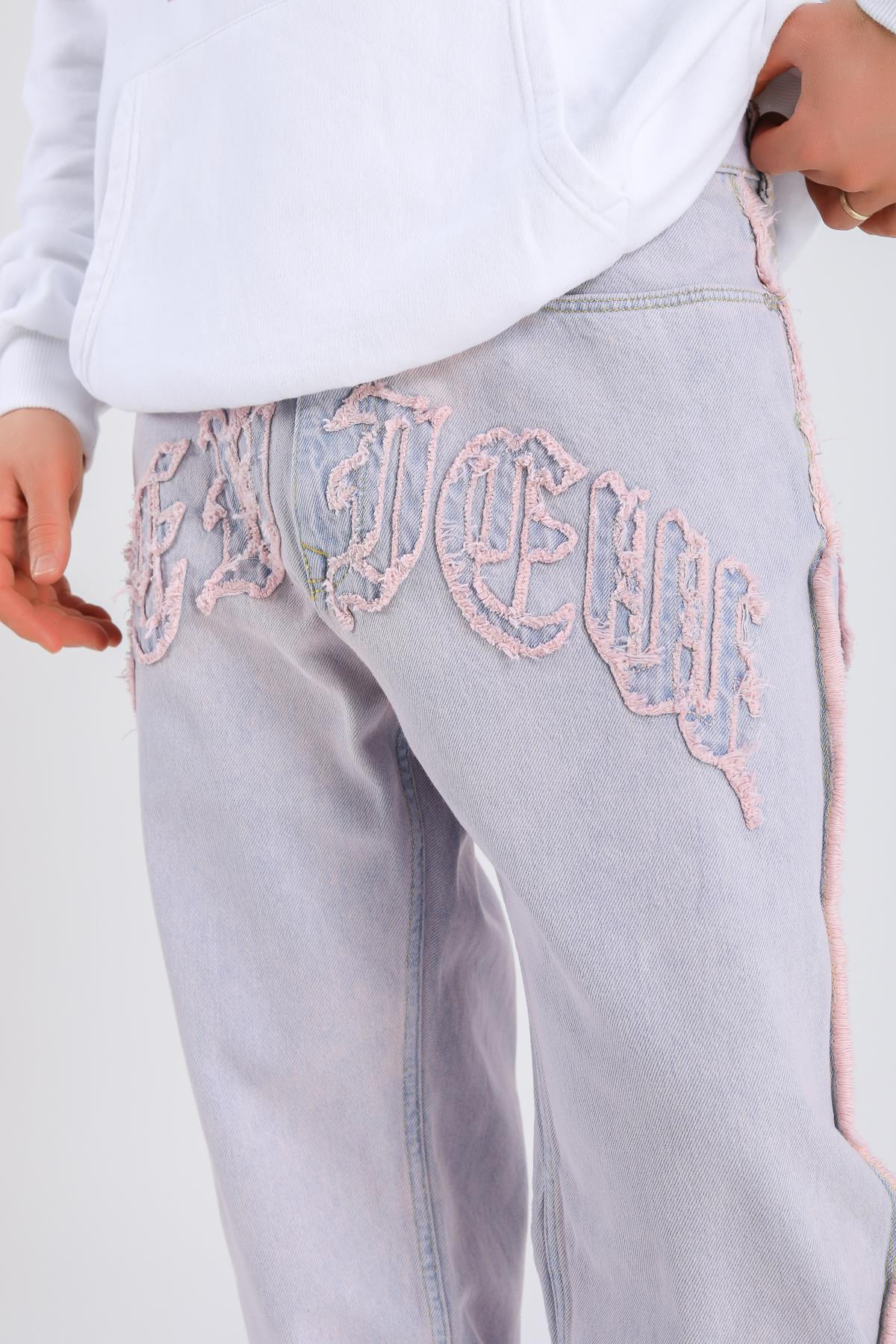 Rv Nakışlı Acid Wash Jean Pantolon P1066