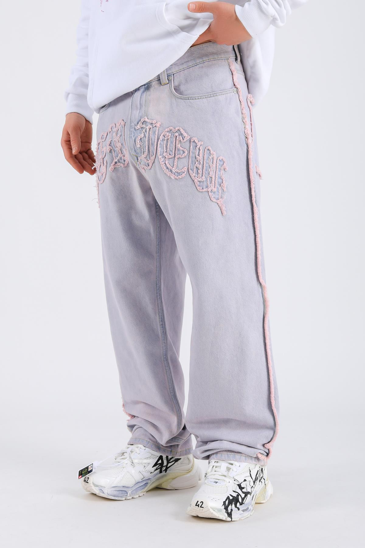 Rv Nakışlı Acid Wash Jean Pantolon P1066