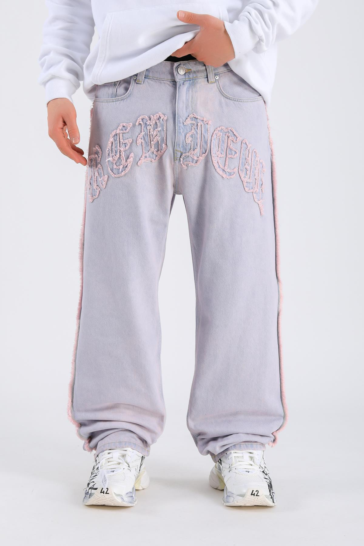 Rv Nakışlı Acid Wash Jean Pantolon P1066
