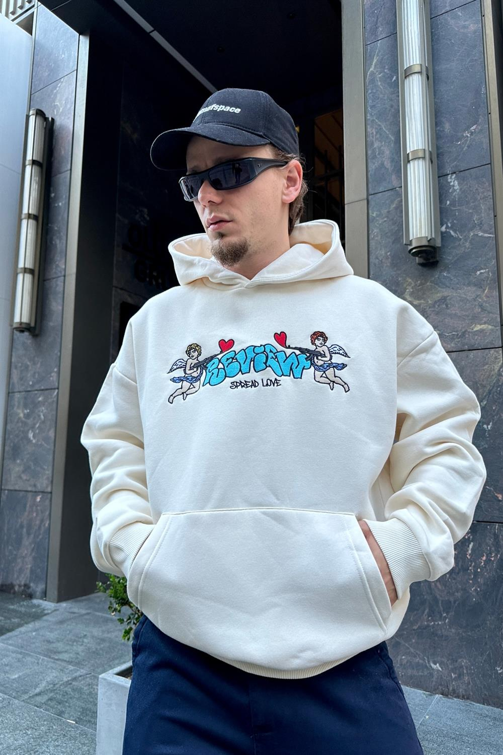 Rv Nakışlı Krem Oversize Sweatshirt SW930