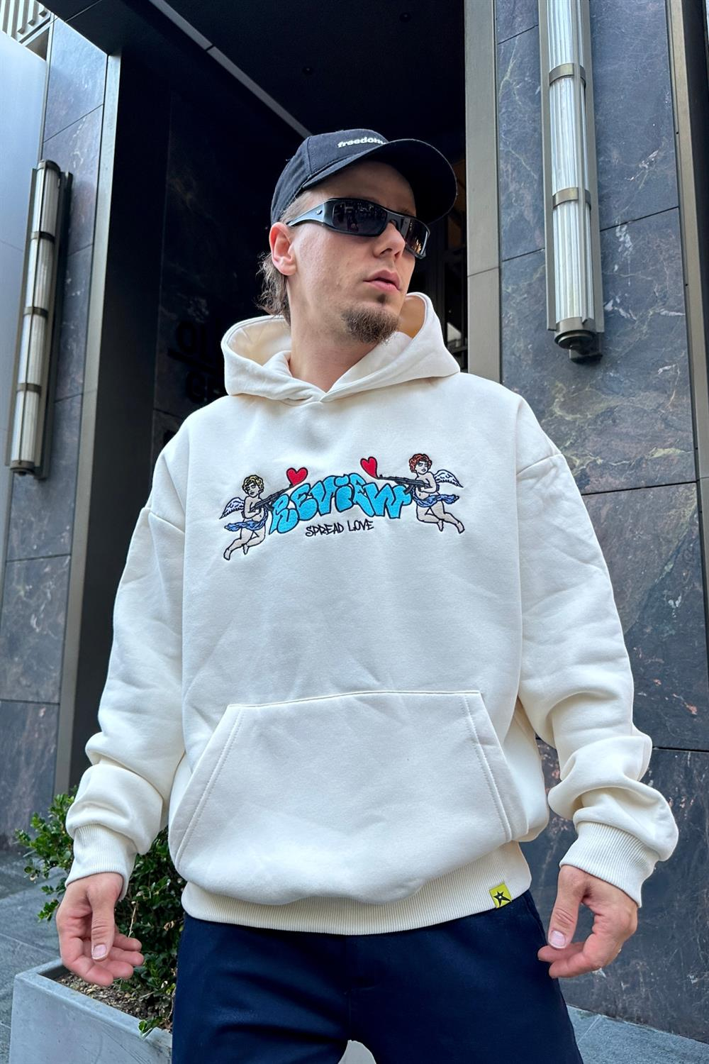 Rv Nakışlı Krem Oversize Sweatshirt SW930
