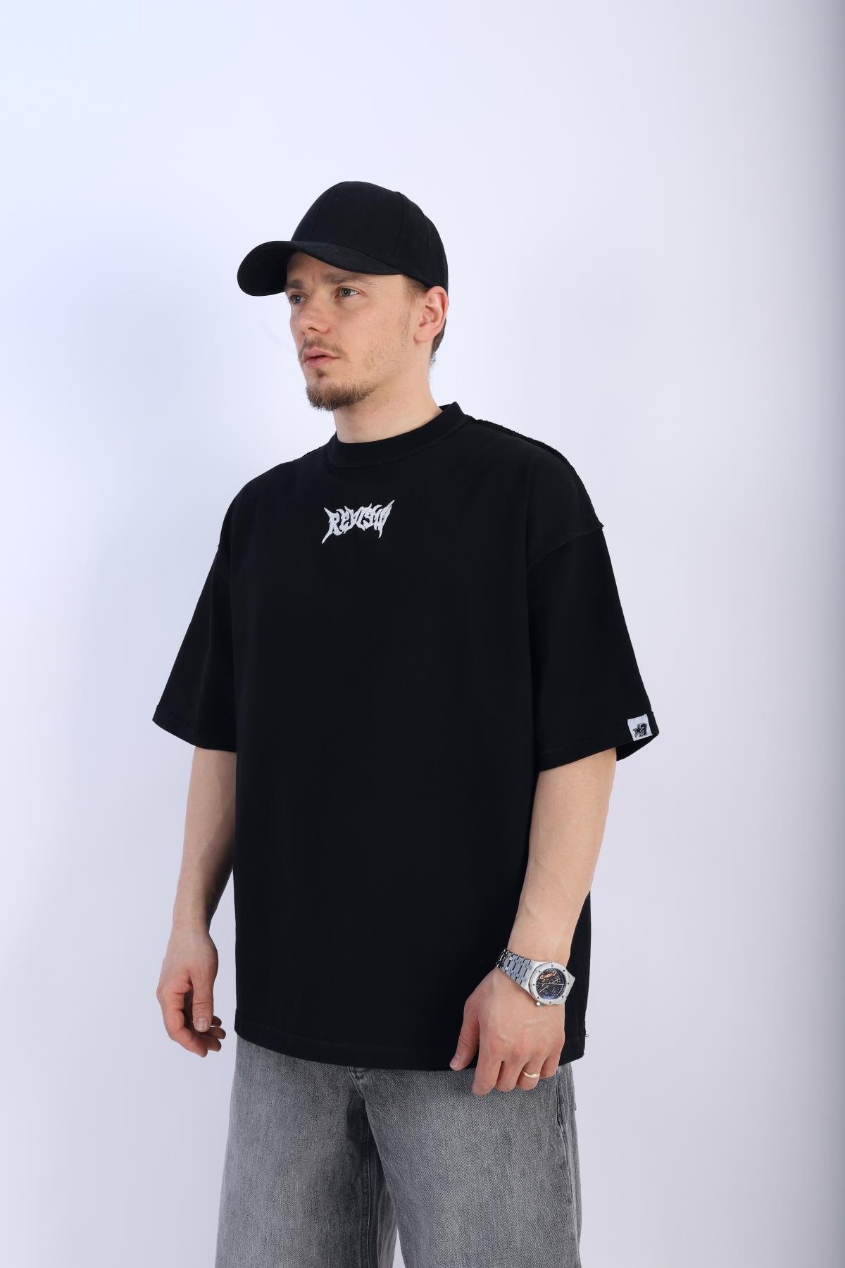 Rv Patch Detay Siyah Oversize Tshirt T931