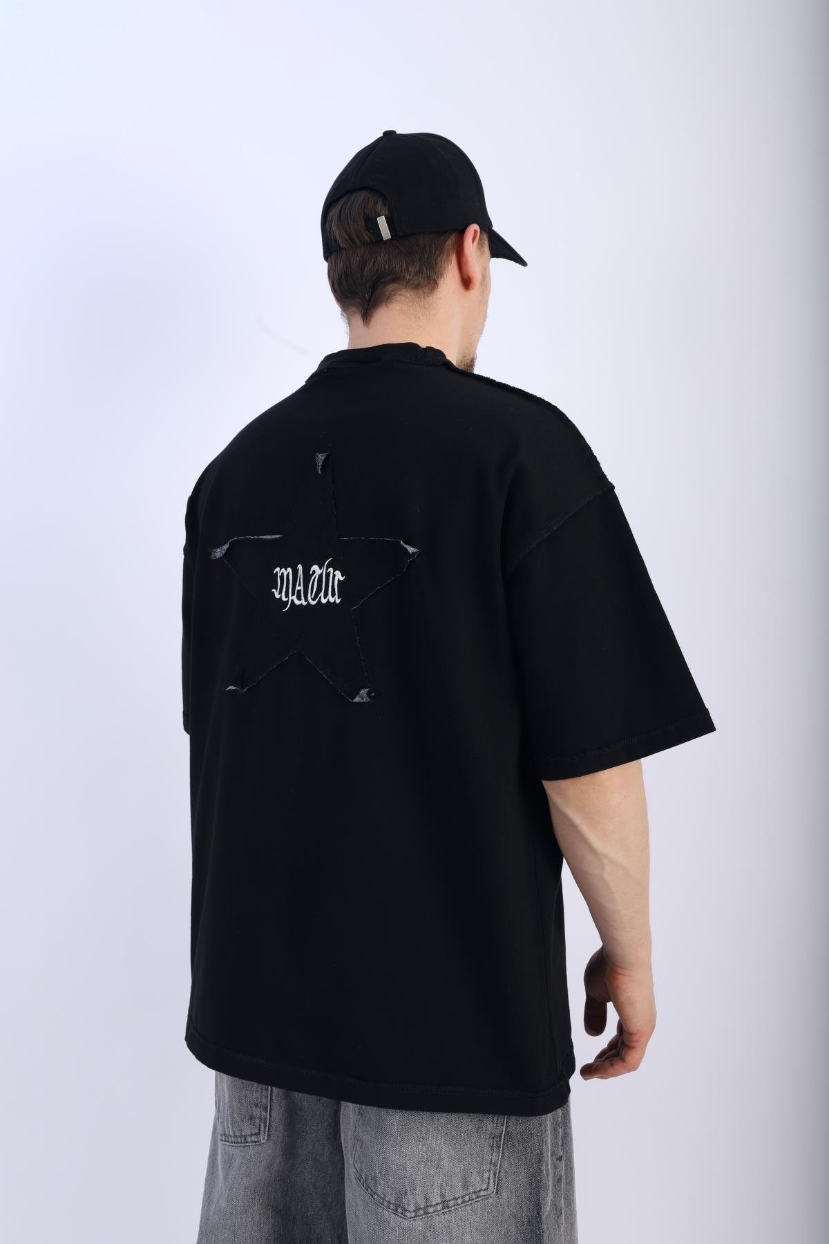 Rv Patch Detay Siyah Oversize Tshirt T931