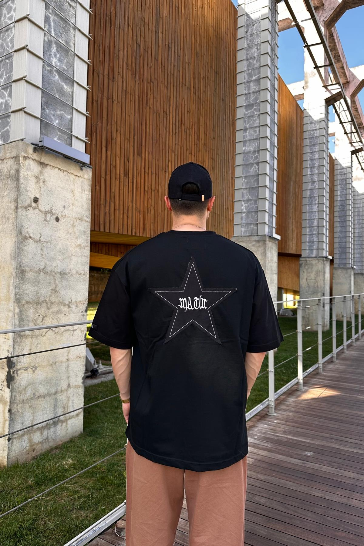 RV Patch Detay Siyah Oversize Tshirt T1069