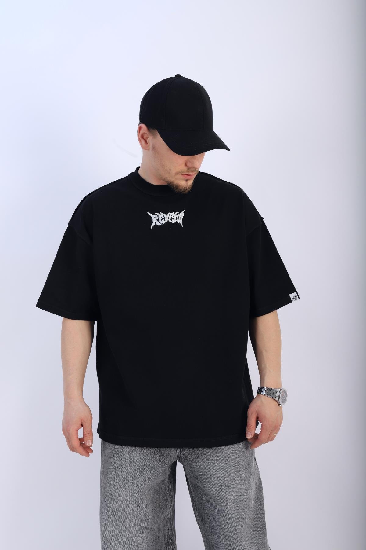 Rv Patch Detay Siyah Oversize Tshirt T931