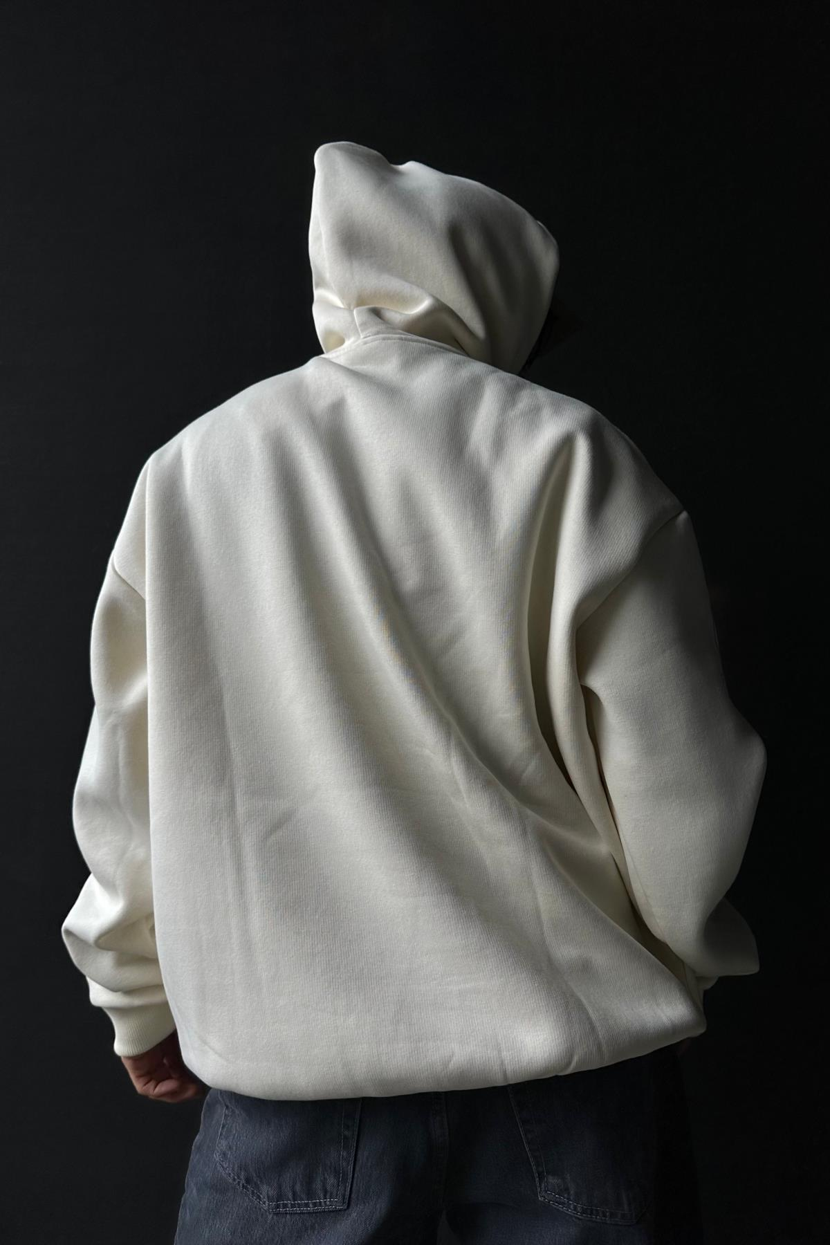 Rv Skull Baskılı Krem Oversize Sweatshirt SW1028