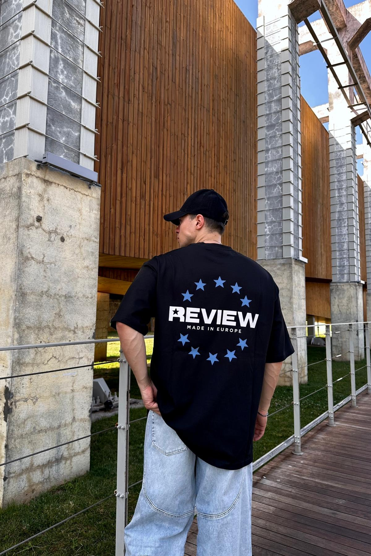 Rv Stars Baskılı Siyah Oversize Tshirt T1109