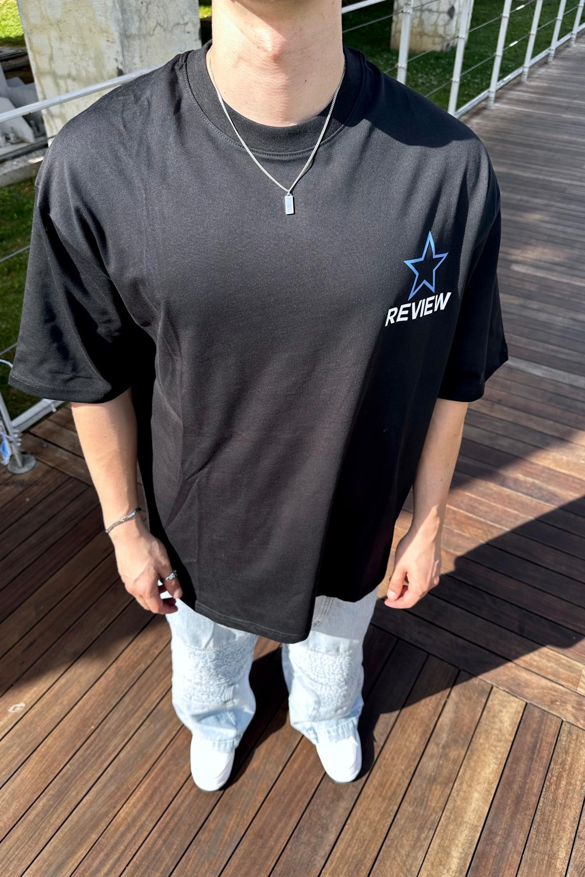 Rv Stars Baskılı Siyah Oversize Tshirt T1109