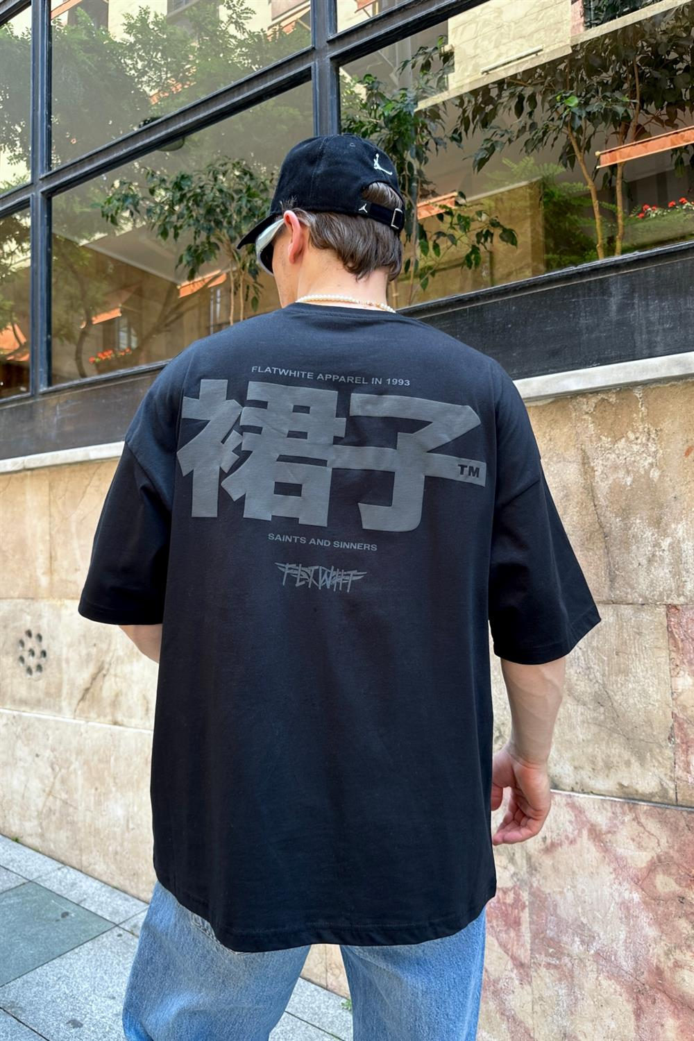 Saints Baskılı Siyah Oversize Tshirt T801