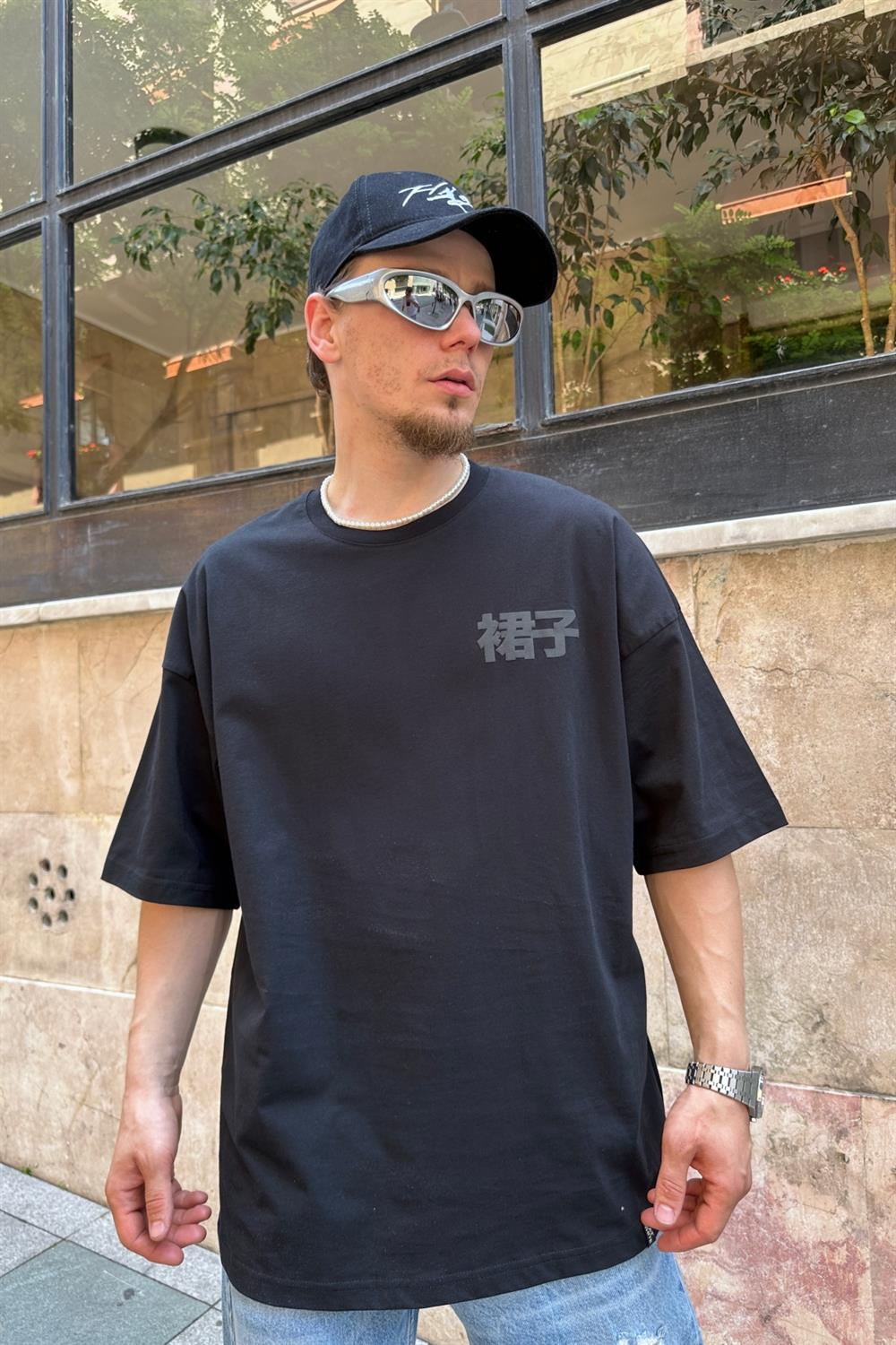 Saints Baskılı Siyah Oversize Tshirt T801