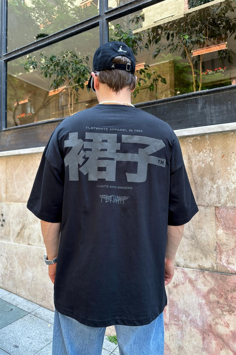 Saints Baskılı Siyah Oversize Tshirt T801