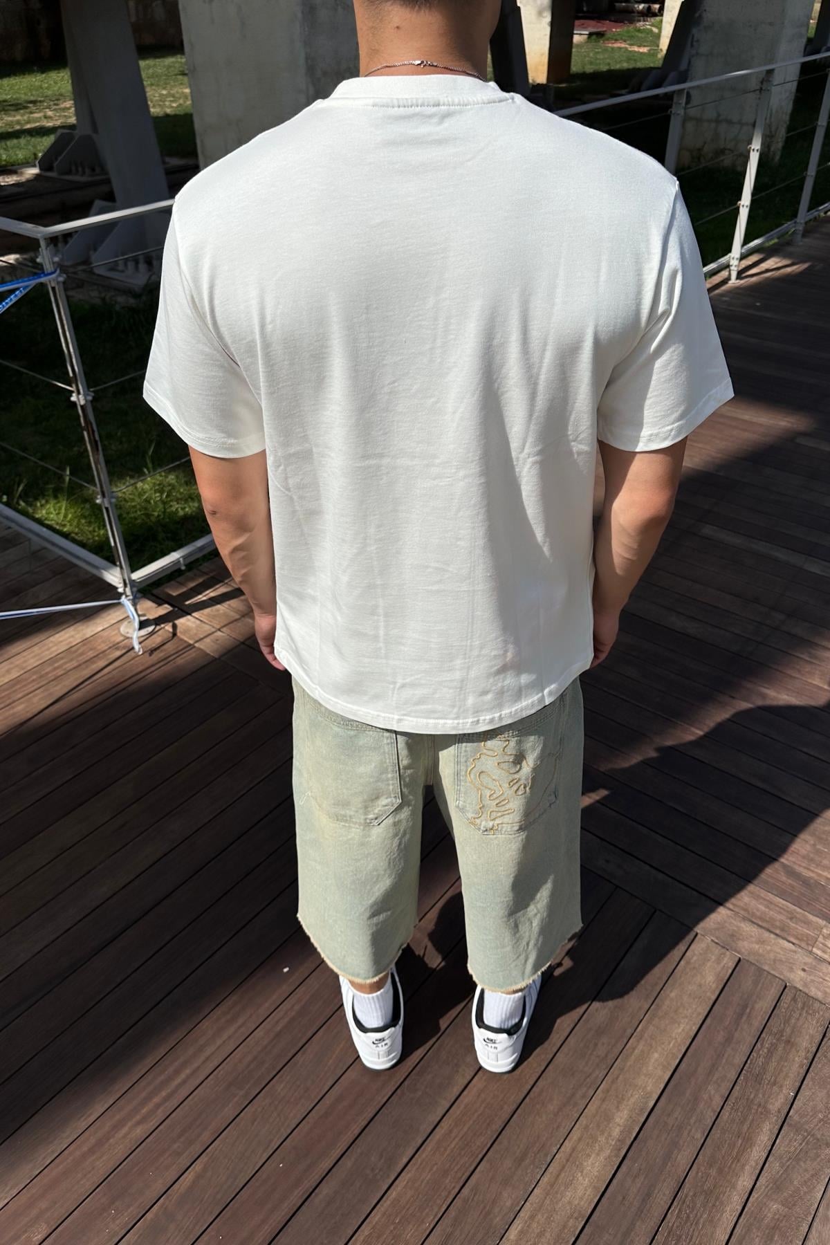 Salite Baskılı Krem Oversize Tshirt T1165