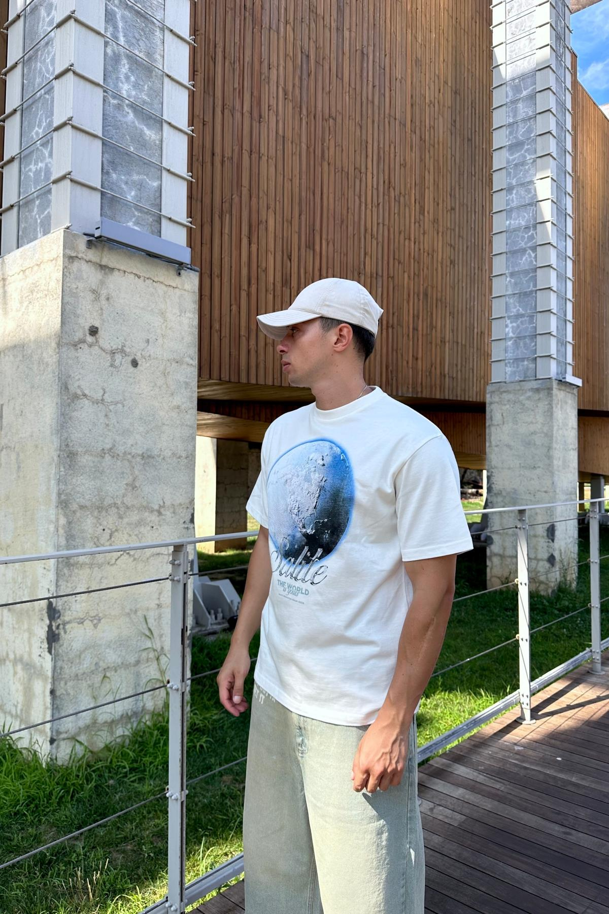 Salite Baskılı Krem Oversize Tshirt T1165