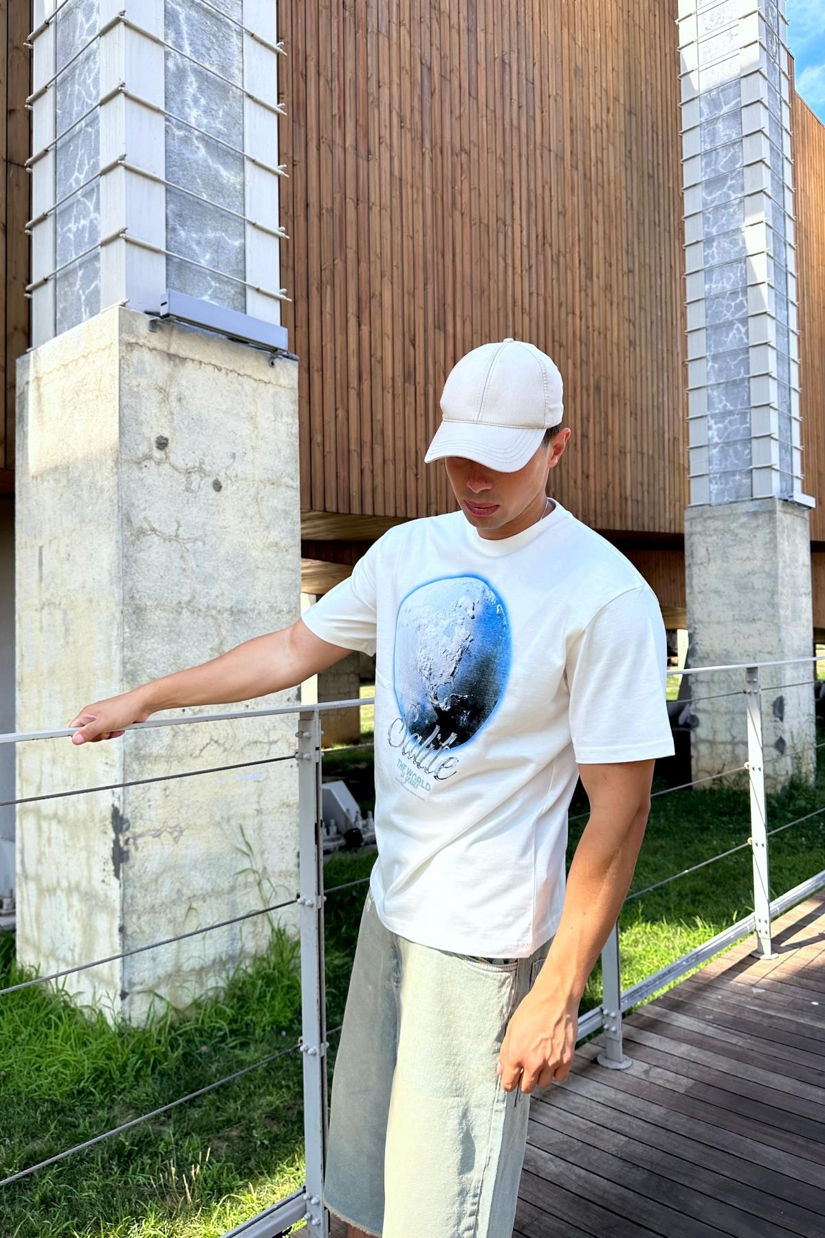 Salite Baskılı Krem Oversize Tshirt T1165